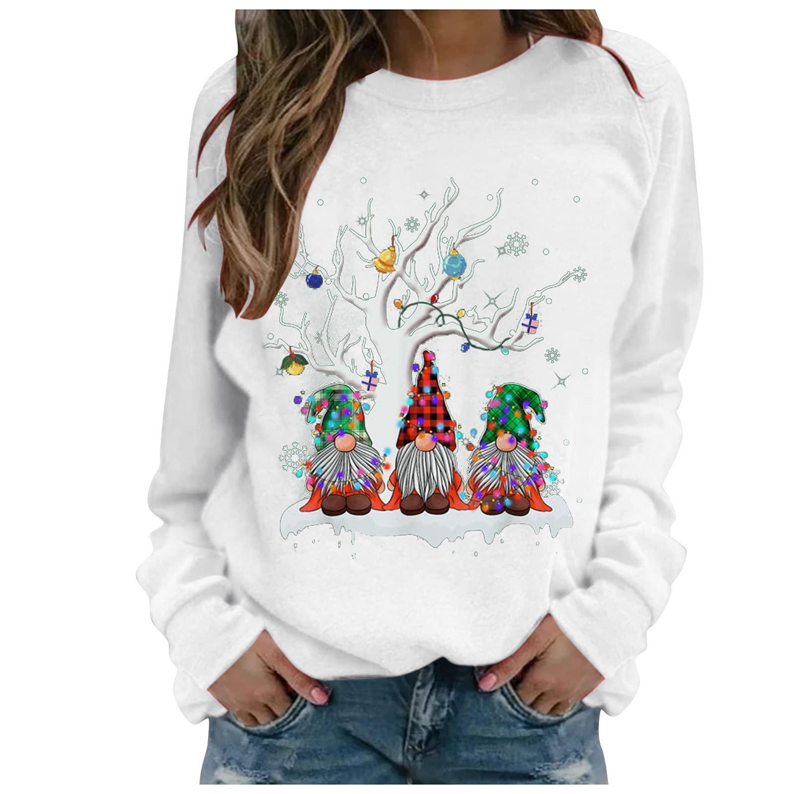 JISUXIABChristmas Print Jumpers Sweatshirts For Women Ladies Uk Dress Oversized Autumn Winter Long Sleeve Crewneck Plus Size Hoodies Tops Casual Loose Pullover