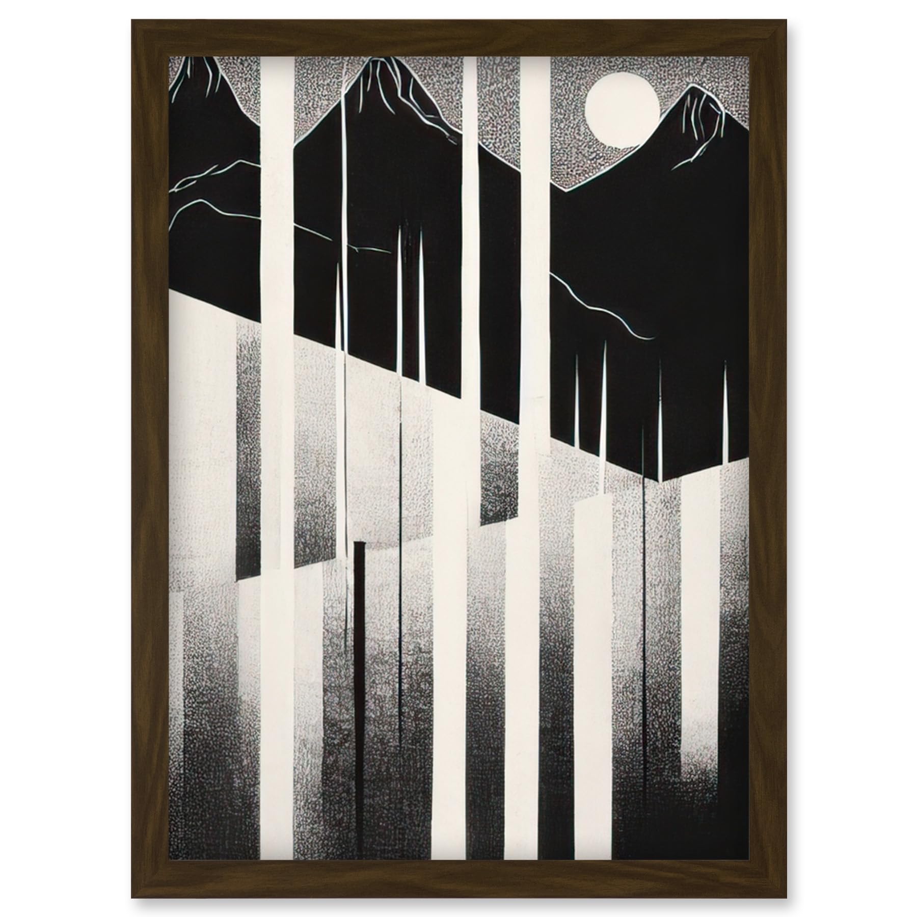 Artery8 Abstract Mountain Landscape Lake Sunrise Linocut Artwork Framed Wall Art Print A4