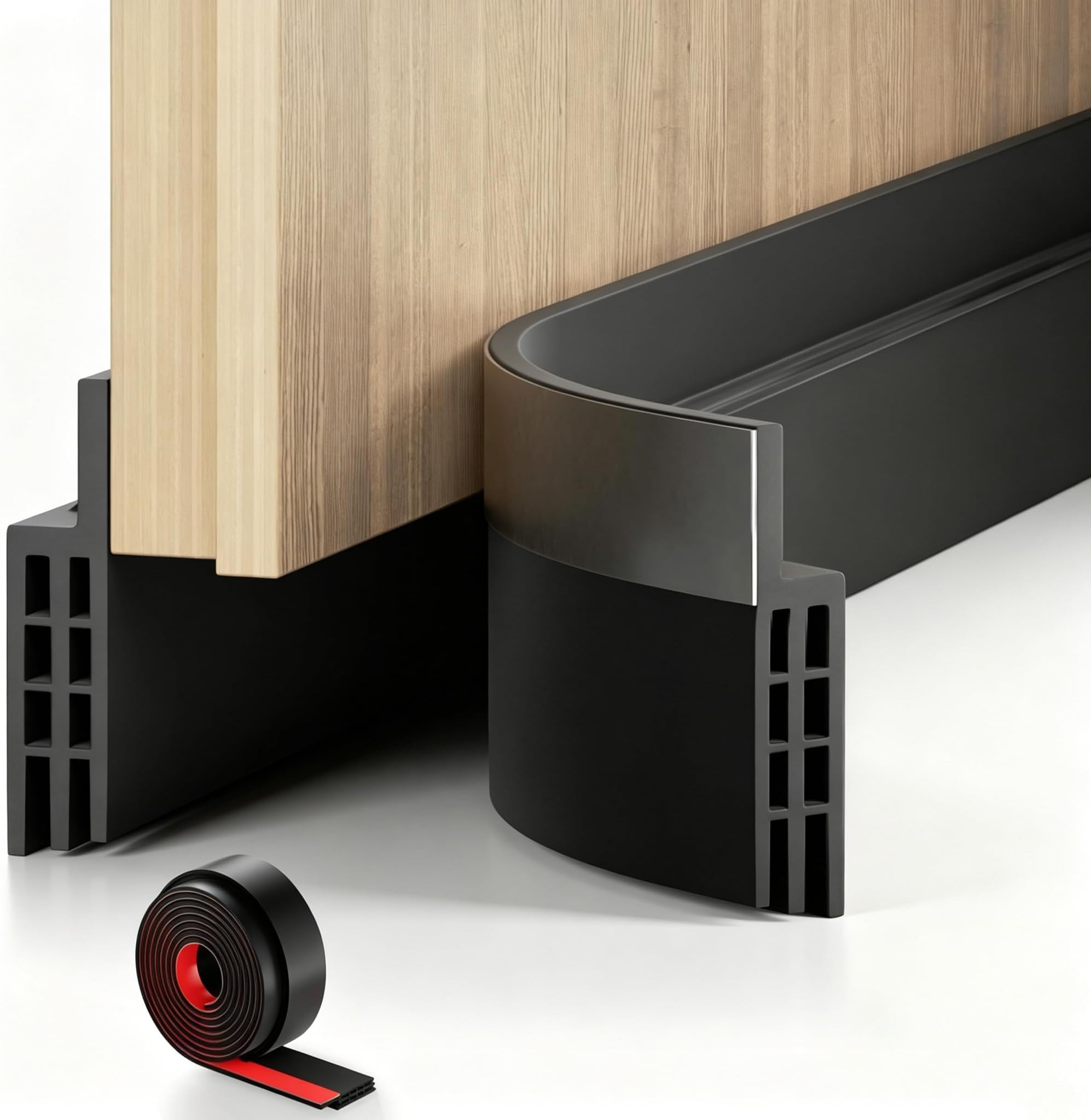 GroTheory 2 Pack Under Door Draft Stopper, 39" L Weather Stripping Door Seal, Bottom of Door Sweep for Exterior & Interior Doors, Garage Window Blocker Noise Dust Insulation Draft Guard, Black