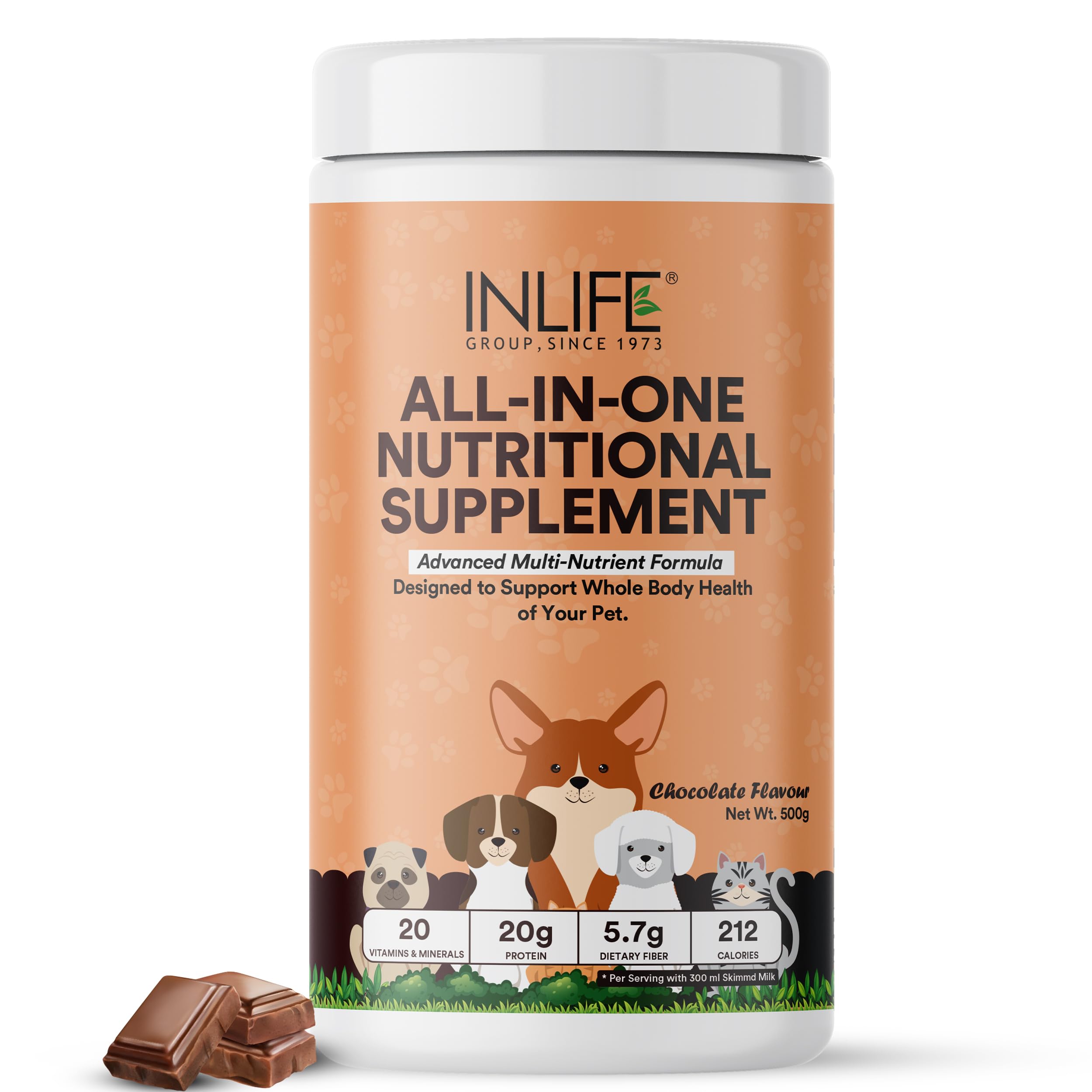 INLIFE Nutritional Meal Mix Powder for Dogs Cats and Pets, Protein Supplement with Advanced Multi-Nutrient Formula | Improves Growth and Development | Pet Supplement- 500g (Chocolate) (B0CRKYZWW3) Amazon Price History, Amazon Price Tracker