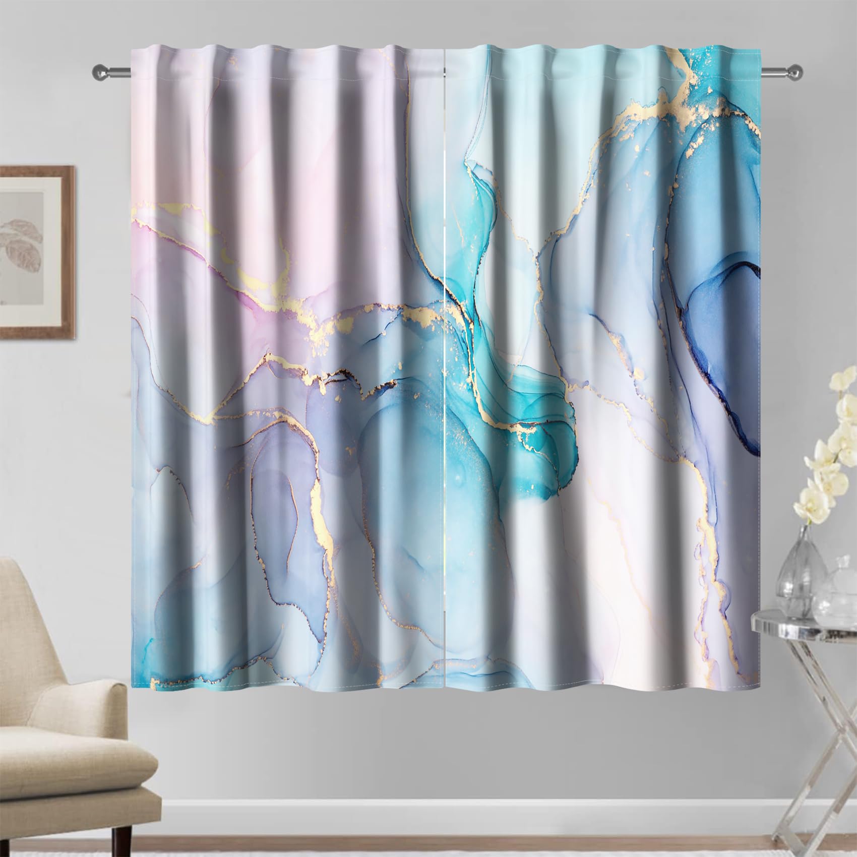 Kzzfqxb 132×214cm Curtains, Gradient Marble Texture Lines Gradient Purple Blue Halo Staining Joint Color Marble Pattern, Light Insulated Drape for Living Room Bedroom, 2 Panels — image 1