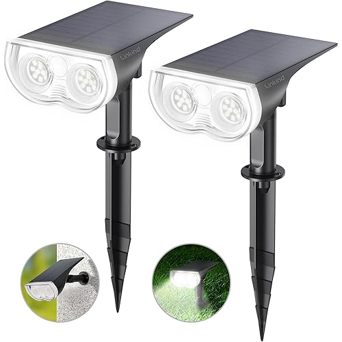 Linkind StarRay Solar Spot Lights Outdoor, 30% Conversion Rate IP67 Waterproof Dusk-to-Dawn Landscape Spotlights, 6500K Daylight Wall Lights for Garden Yard, 2 Pack