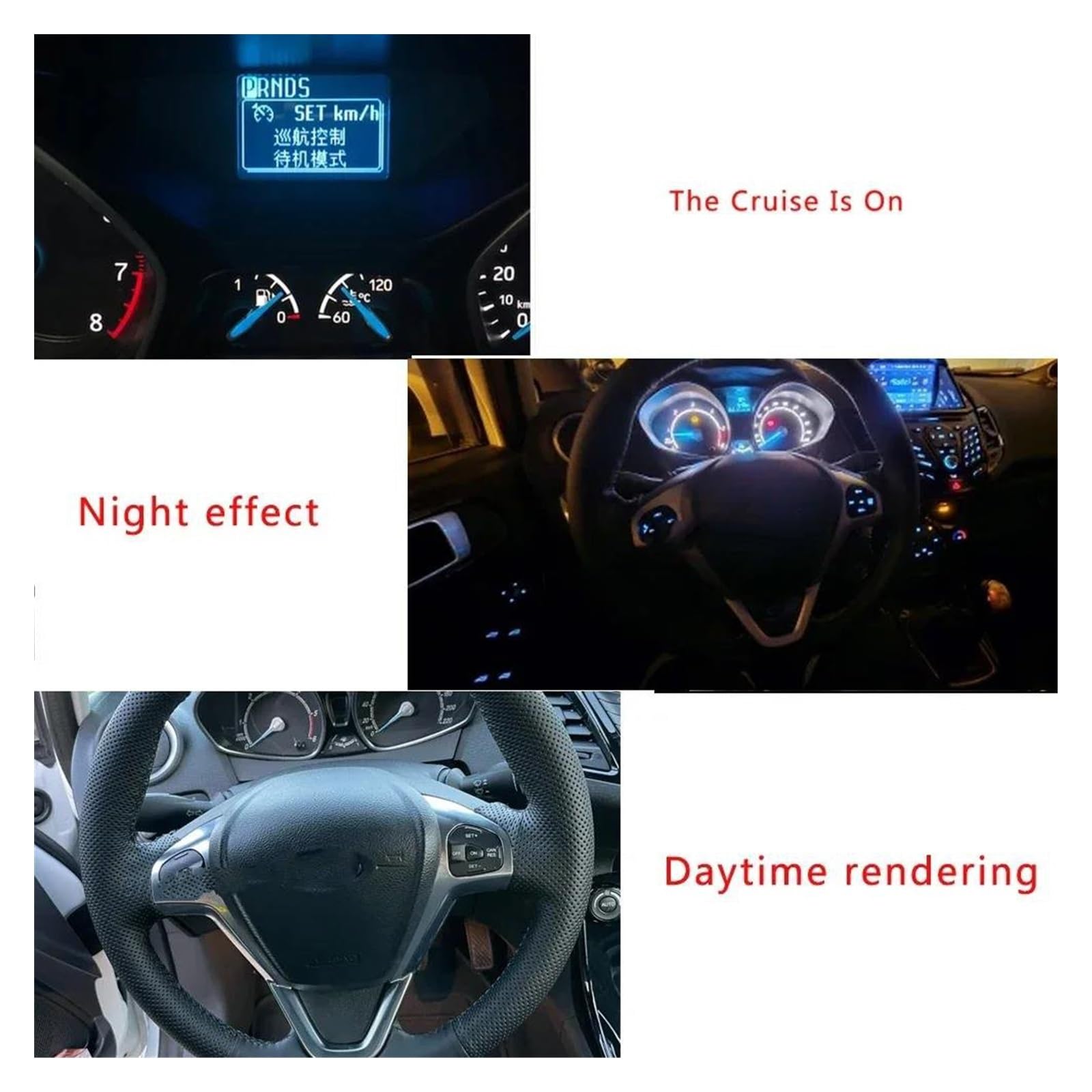 Auto Lenkrad Tempomat Schalter Für Fiesta MK7 MK8 Für Ecosport 2013-2015 Auto Rahmen Panel Lenkrad Abdeckung + Tempomat Tasten + Draht(Red backlight)