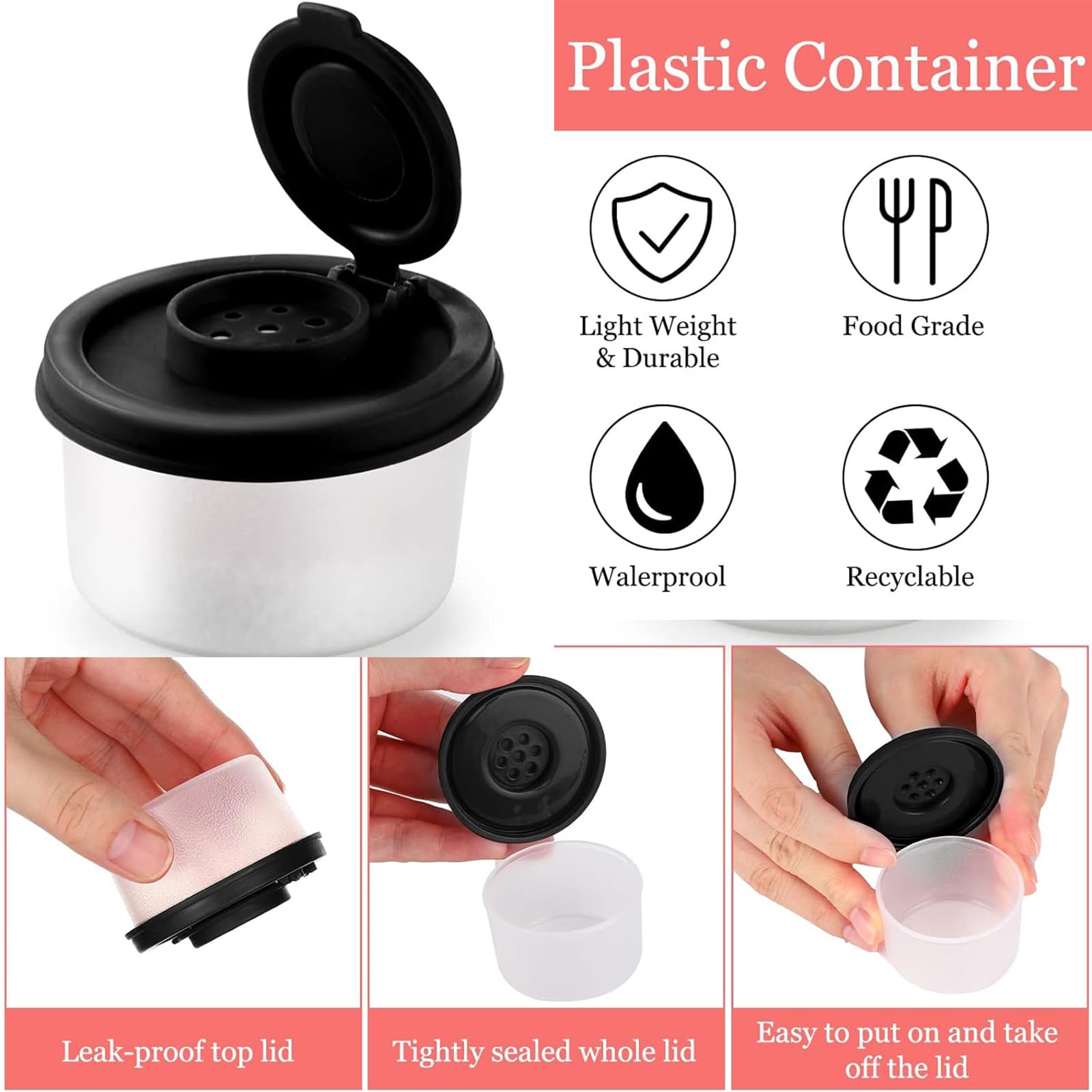 4PCS Small salt and pepper shakers, small sealable condiment bottles, to-go packaging bottles for travel and camping, perfect for taking on the go Mini salt and pepper shakers with lids