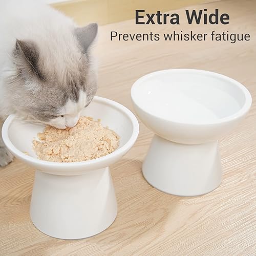 Miniatura 7 de Cuenco de agua elevado extra ancho de cerámica para gatos, plato de 6.2 pulgadas más profundo para aliviar la fatiga de los bigotes, 5 pulgadas de
