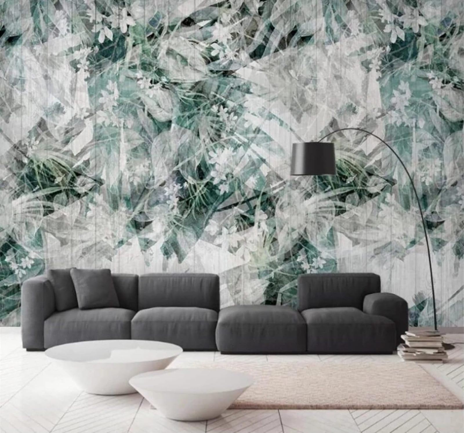 XLMING Retro Wood Grain Abstract Plants Green Leaves 3D Wallpaper Luxury Silk Study Dining Feature Sofa Grey Bedroom Living Room Tv Decorative Wall-400cm×280cm