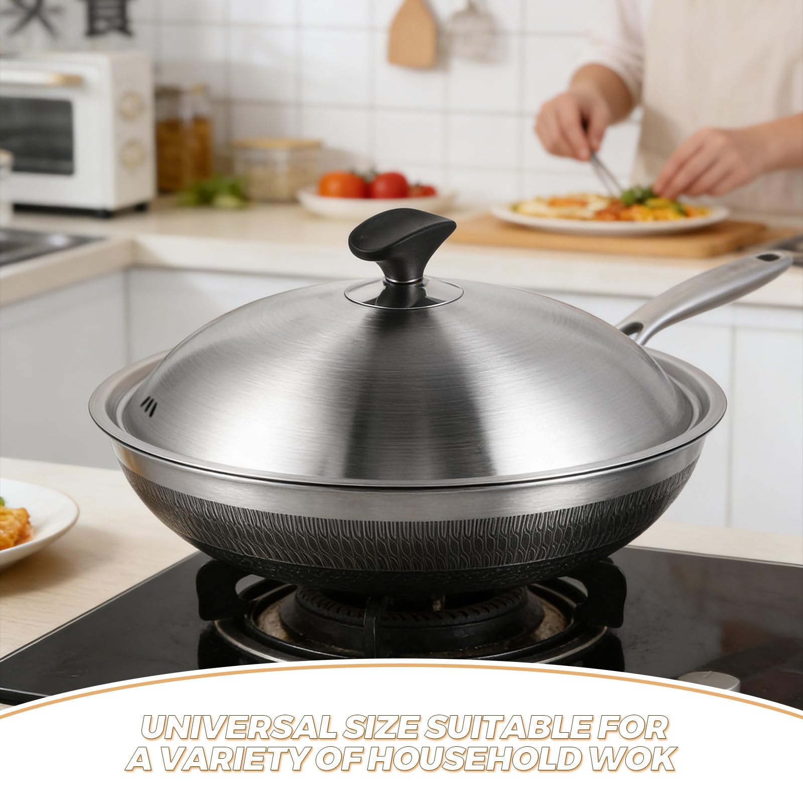 Kichvoe Coperchio per Pentola in Acciaio Inossidabile 30 Cm, Resistente alla Deformazione, Manico a Pomello, Adatto per Cucina e Pentole Domestiche
