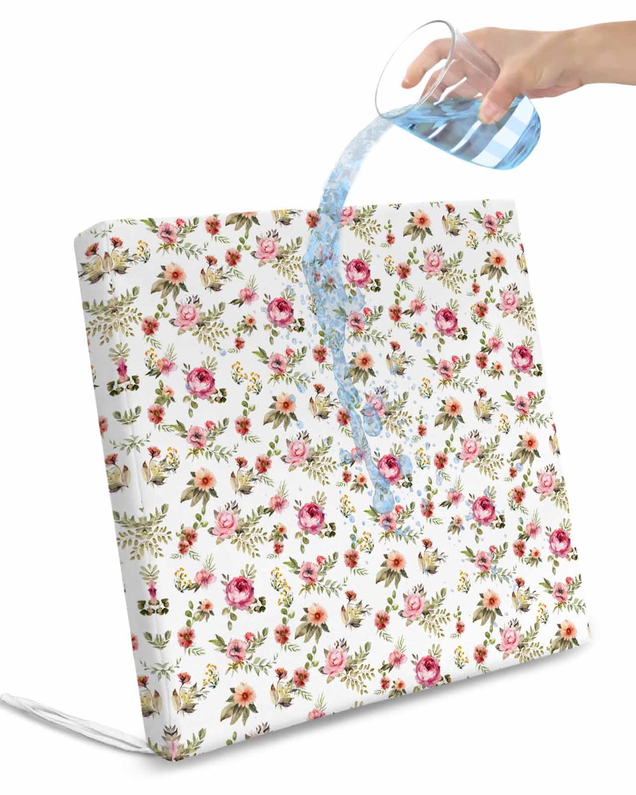 Pinroote Pastoral Spring Floral Patio Cushion Covers, Outdoor Cushion Covers Waterproof Seat Cushion Slipcovers, Summer Botanical Watercolor Elegant Chair Cushion Cover 24