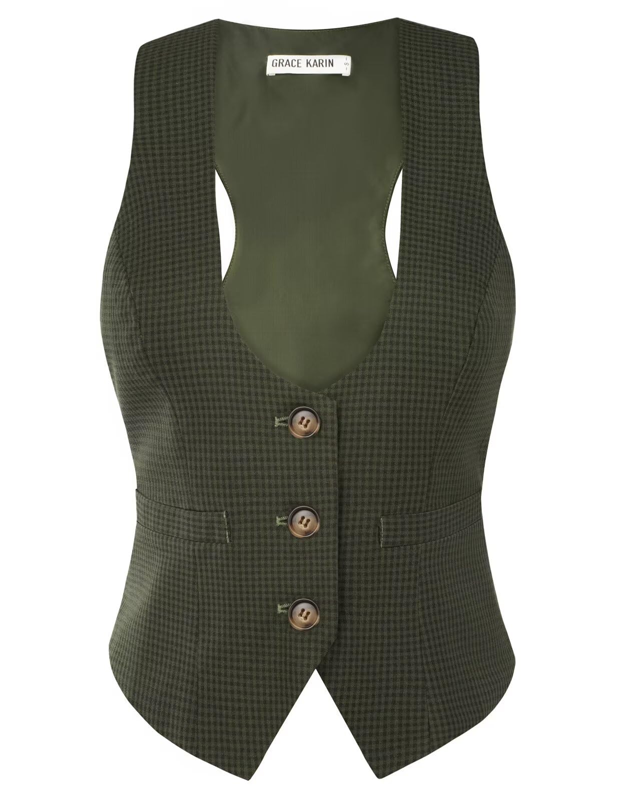 GRACE KARIN Women's Suit Vest Top, Dressy Casual Sleeveless Button Waistcoat, Fromal Steampunk Blazer for Work Office