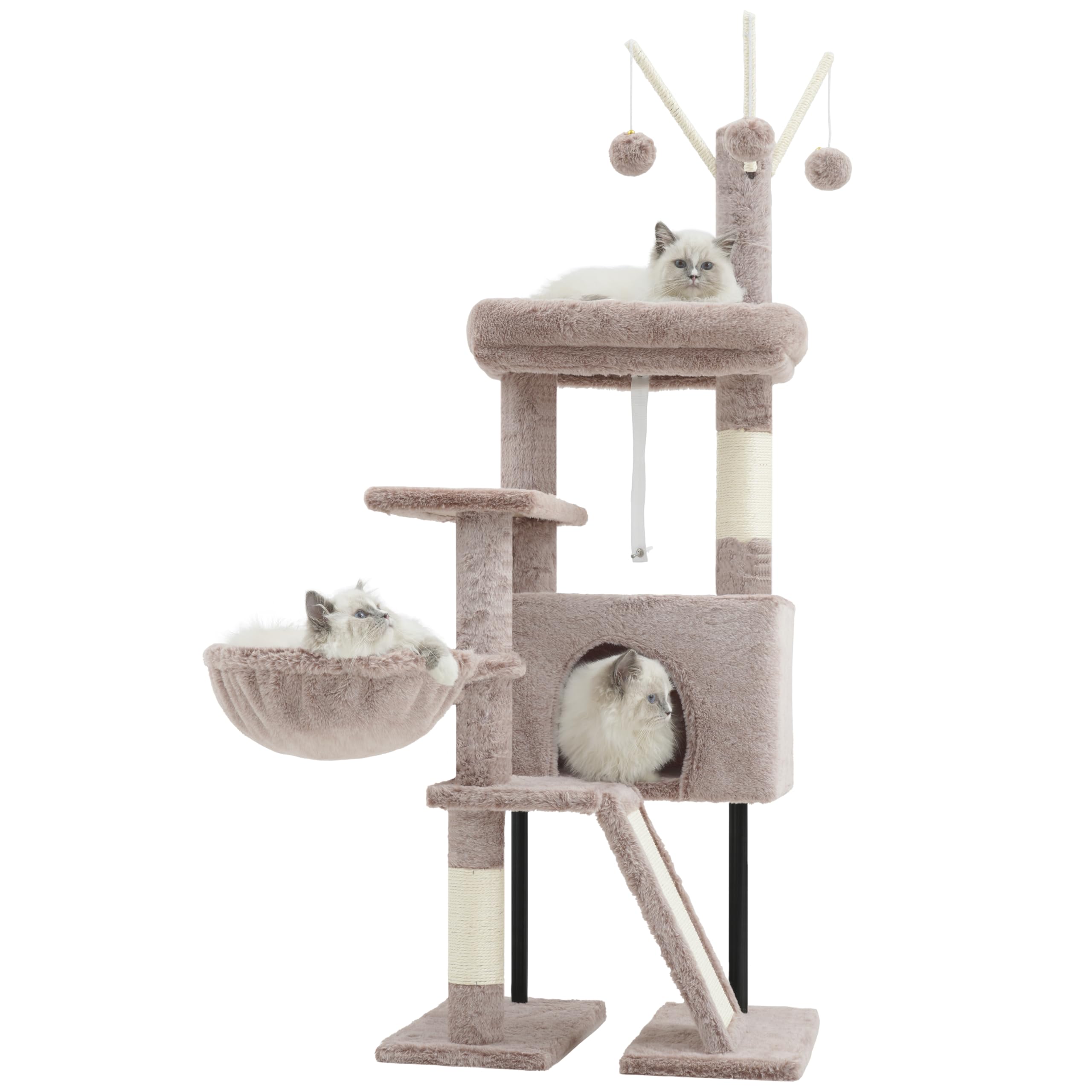 Gitelsnour Rascador para Gatos de Interior, Árbol para Gatos para Gatitos, con Postes, Plataforma Superior Desmontable, Pompones, Cuevas, Cestas, Gris Claro GCT006SW — view 12