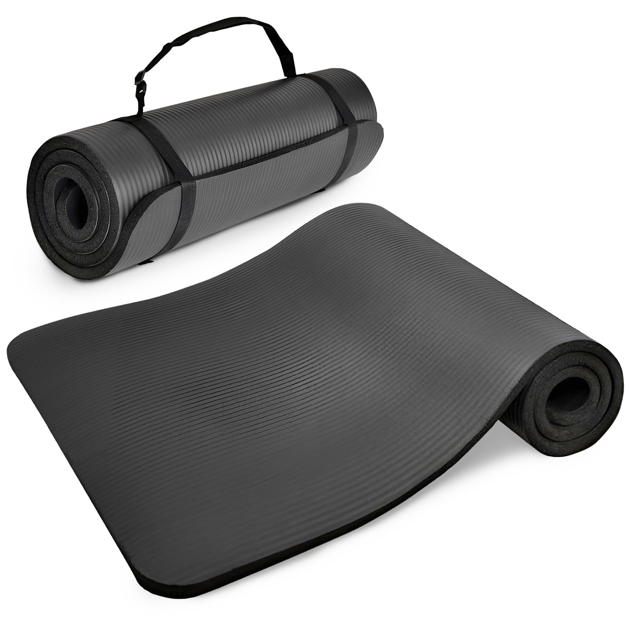 BalanceFrom GoCloud 71x24 Inches Extra Thick Yoga Mat 1-Inch High-Density Foam – Roll-Up Exercise Pad with Double-Sided Non-Slip Surface and Carrying Strap for Pilates and Home Workouts