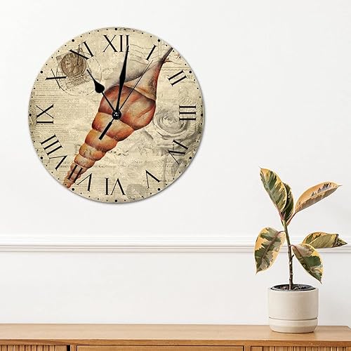 Miniatura 304 de ArogGeld Reloj de pared con diseño de estrella de mar antigua francesa, de cloruro de polivinilo, con números romanos, de 10 pulgadas, funciona