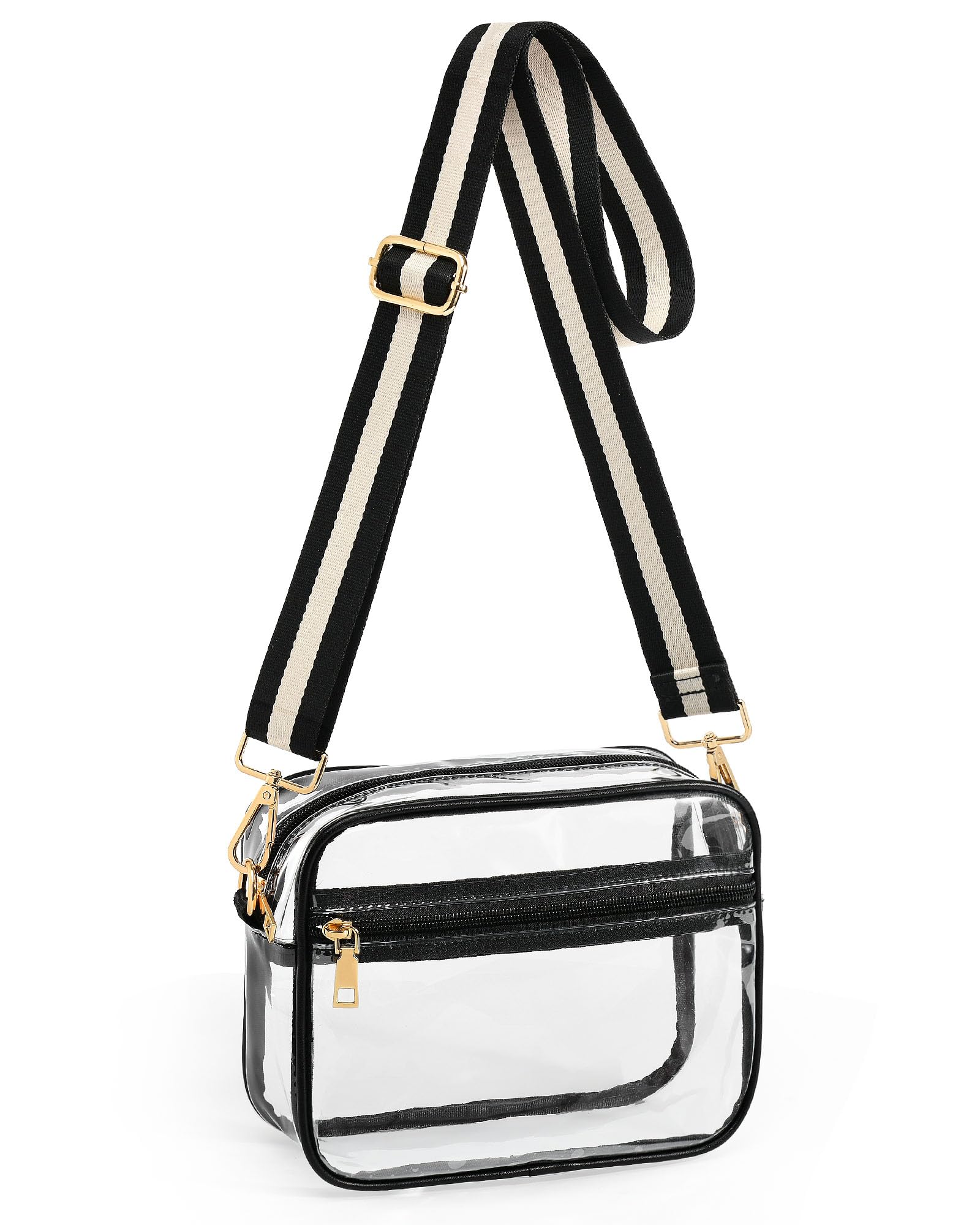 BS-VOG Clear Bag for Stadium Events, Clear Crossbody Purse for Women | Water-Resistant PVC, Wide Removable Adjustable Strap, Extra Front Pocket, Zippered Closure, Fits Phone Wallet Keys