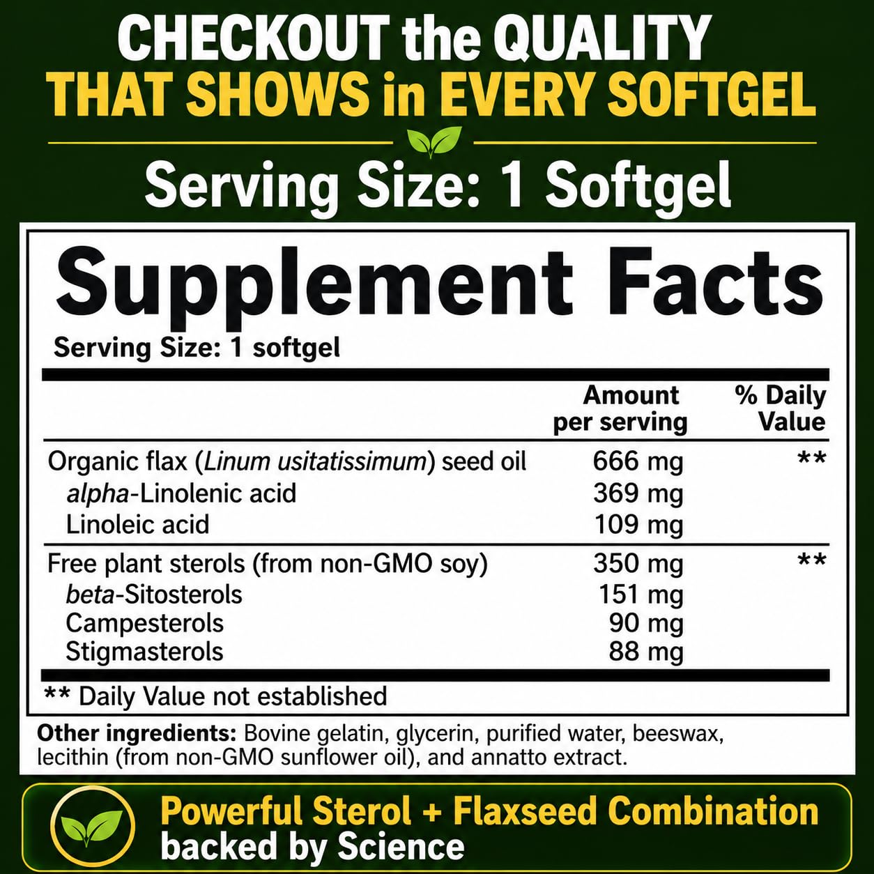 NEW ROOTS HERBAL Plant Sterols and Sterolins Supplement with Organic Flaxseed | Stanols or Phytosterols for Cholesterol Support with Source of Omega-3s (120 Softgels) — Amazon image 8