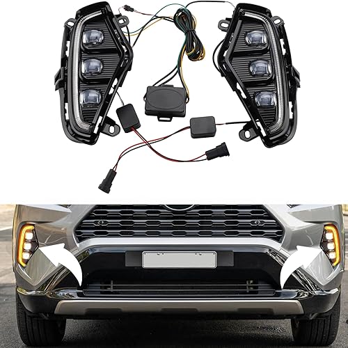 MotorFansClub Luces LED de circulación diurna, lámparas de 3 ojos, DRL, luces antiniebla, luz de señal de giro ámbar, compatible con RAV4 2019 2020