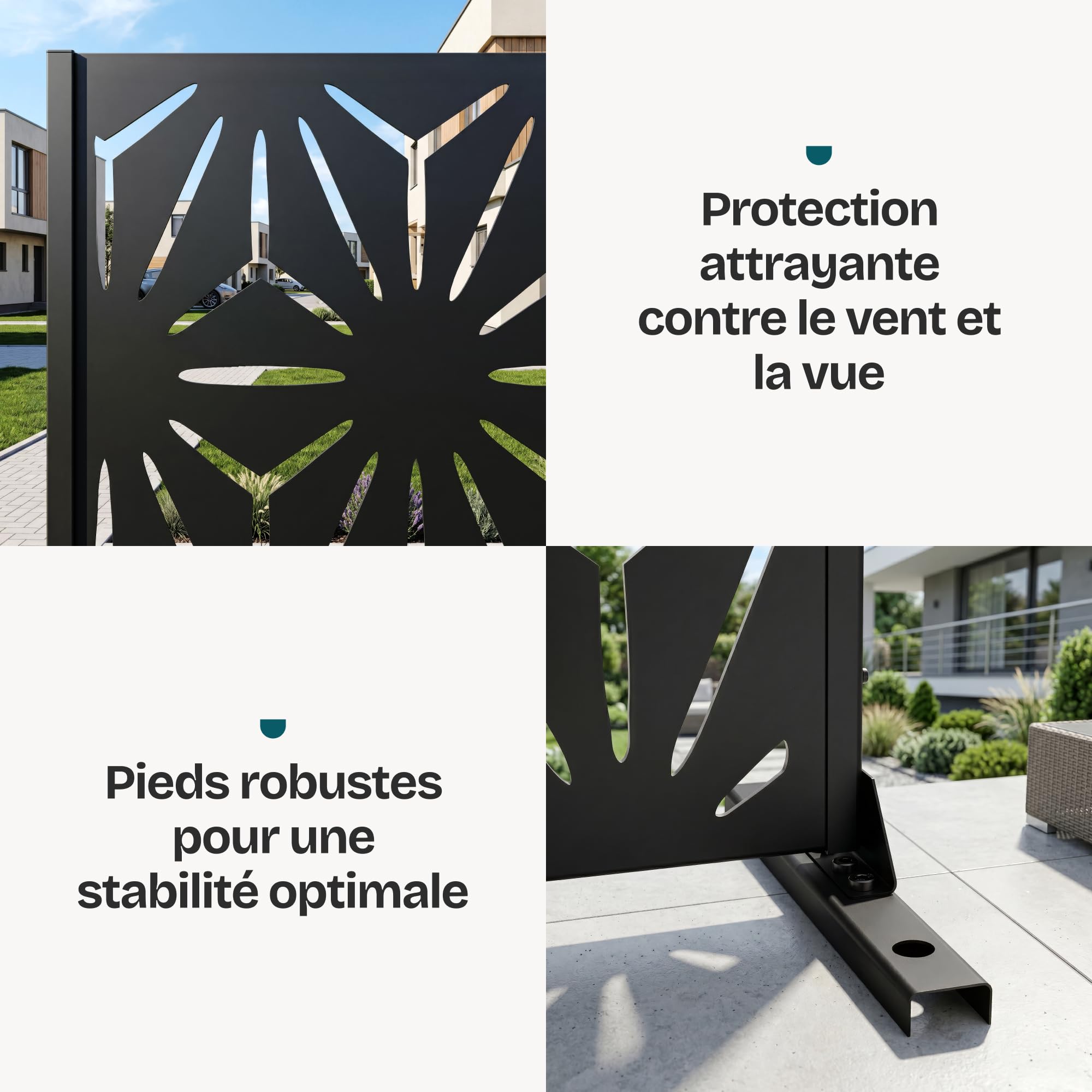casa.pro Paravent Kilsturd Cloison de Séparation 180 x 120 x 40 cm Clôture Décorative Esthétique pour Extérieur et Intérieur Délimitation d'Espaces Jardin Terasse Acier Noir
