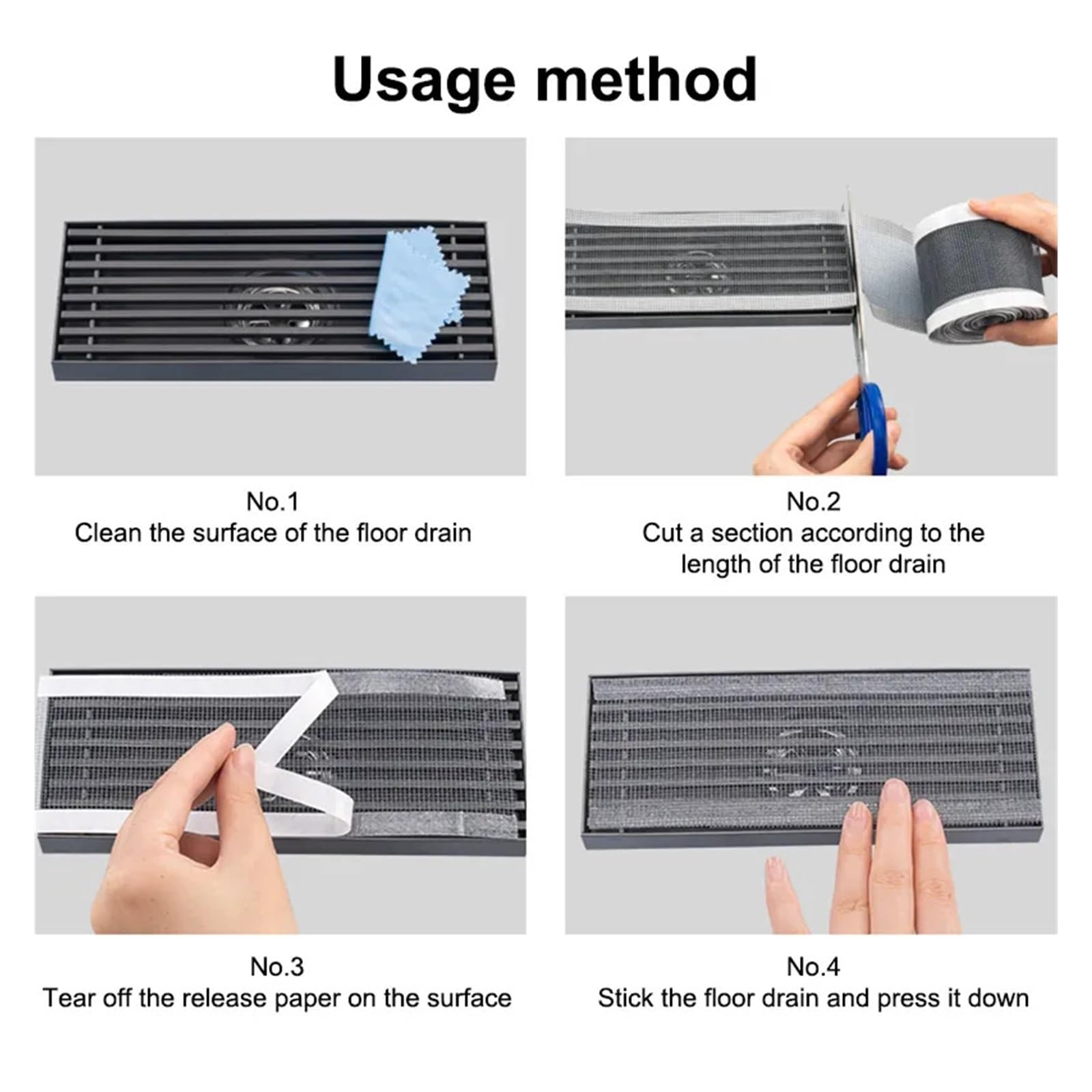 Adhesivo para Rejilla de Suelo, Filtro de Malla desechable for Drenaje de Suelo, Autoadhesivo, cortable, 10/5m, for baño(70mmx5m)