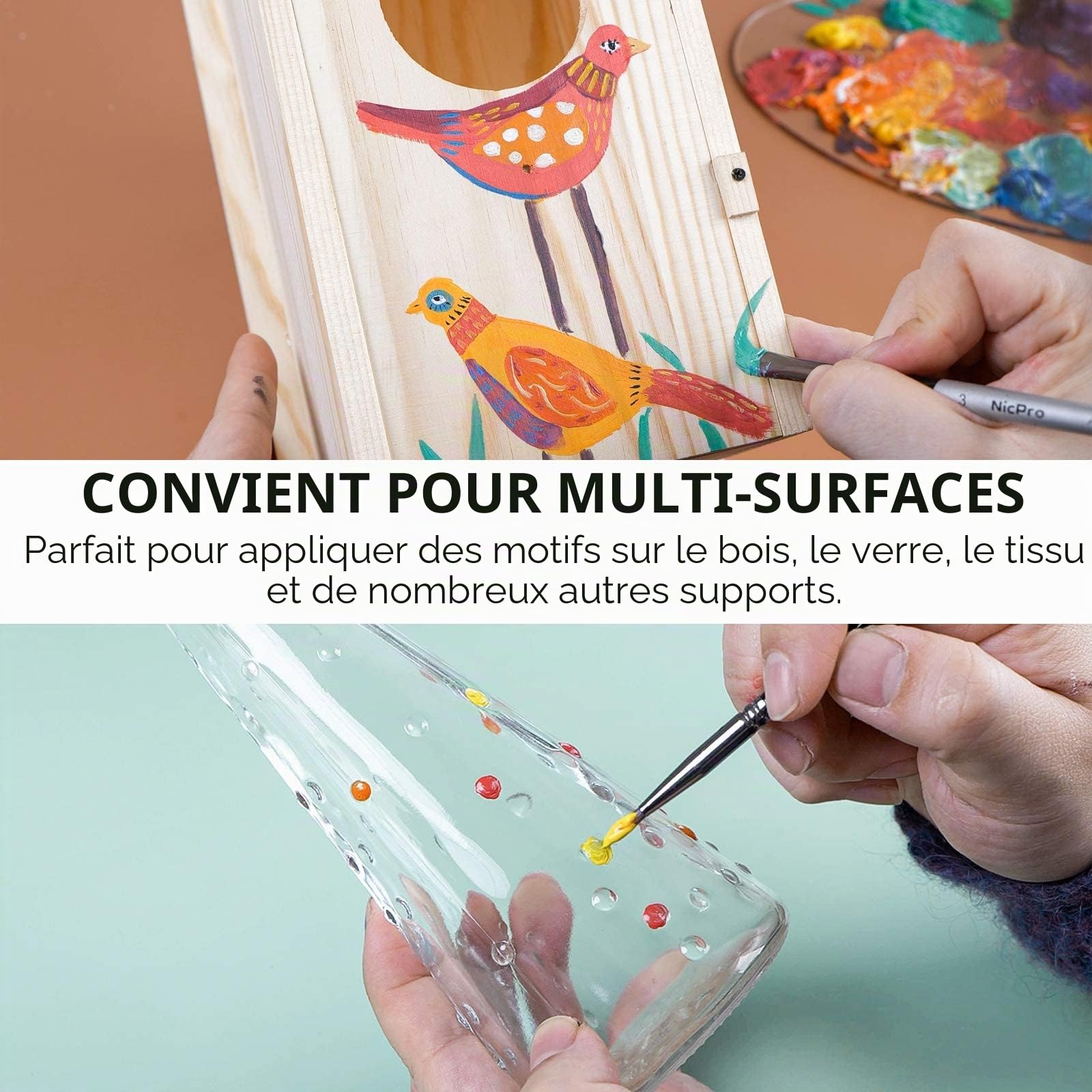 Nicpro lot peinture acrylique 14 x 500 ml, peinture acrylique gros tube en 14 couleurs, couleurs de peinture riches, acrylique non toxique pour de nombreuses surfaces, pour adultes Débutant