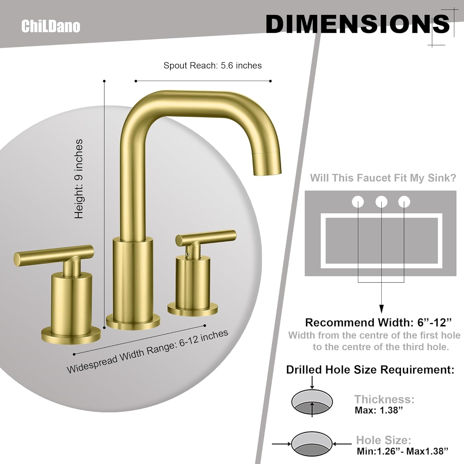 Gold Bathroom Faucet with Drain and Supply Hose, 2 Handles Brushed Gold Widespread Bathroom Faucet for Sink 3 Hole, Bathroom Faucet Gold CH3166BG - Image 2