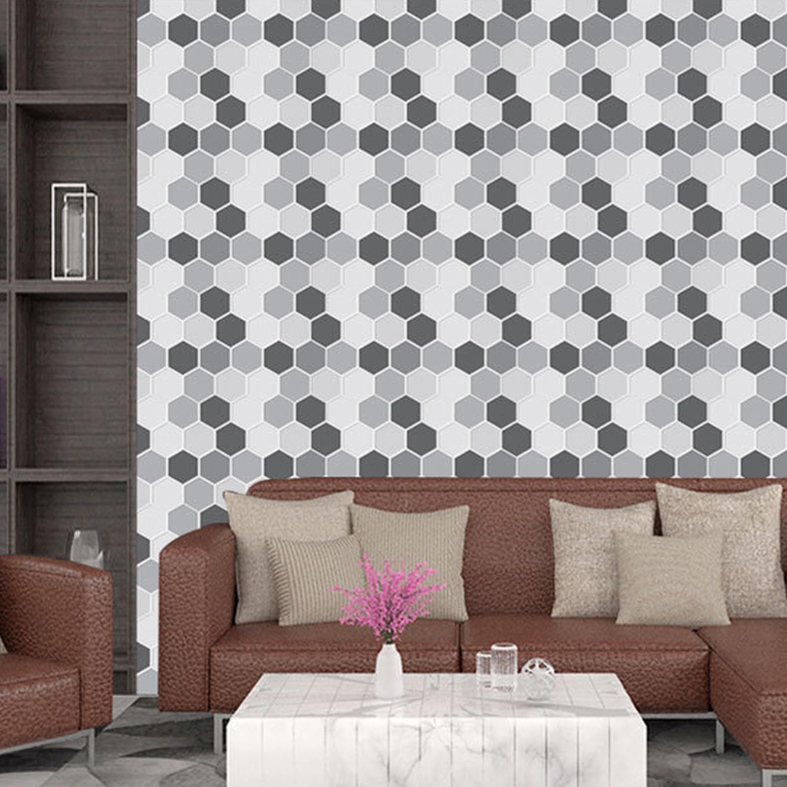 Piastrelle Adesive 3D WoStick - 10 Foglie Esagono Per Cucina E Bagno