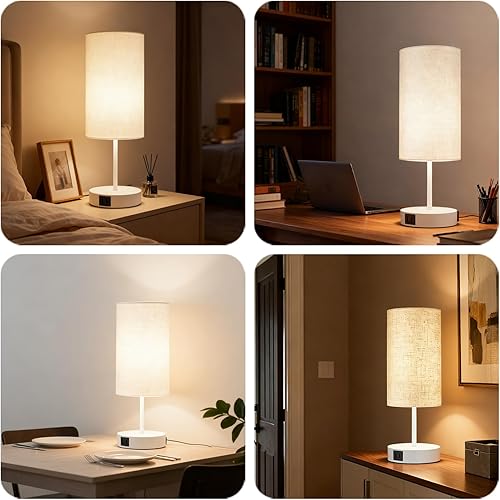 Miniatura 7 de HiBay Lámpara de mesita de noche táctil de 17.75 pulgadas con puertos de carga USB y salida de CA, luz blanca moderna para dormitorio, sala de