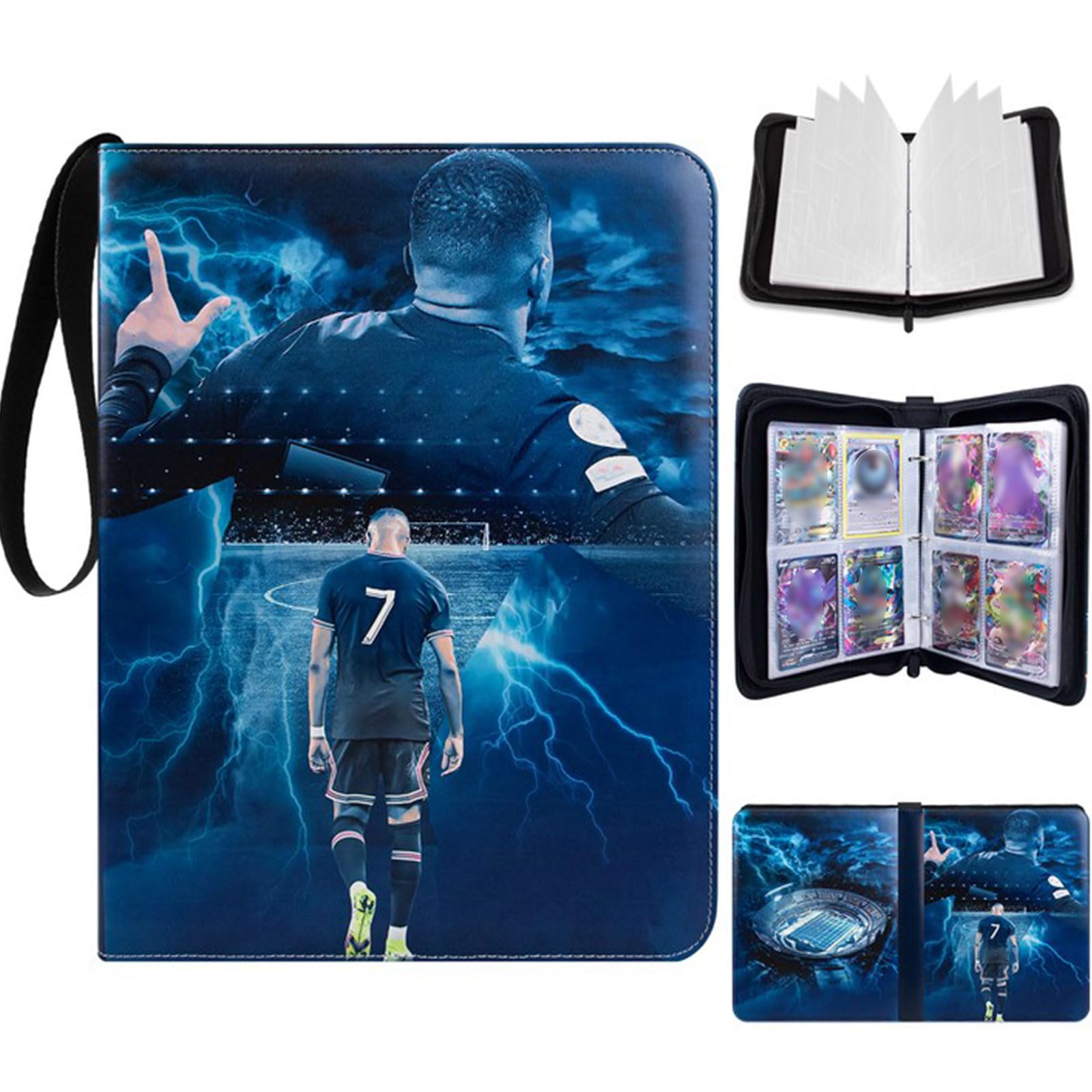 Egmelos Trading Card Binder, PU Leather Football Card Binder, Football Card Holder for 400 Cards, Card Collection Folder with 50 Sleeves, Zipper, Binder Album for Baseball Cards, Sports Star Cards