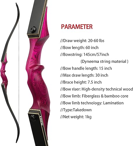 Vista 47 de ZSHJGJR Arco recurvo original Black Hunter de 60 pulgadas para adultos, arco largo de caza americana, arco de tiro con arco de 20 a 60 libras