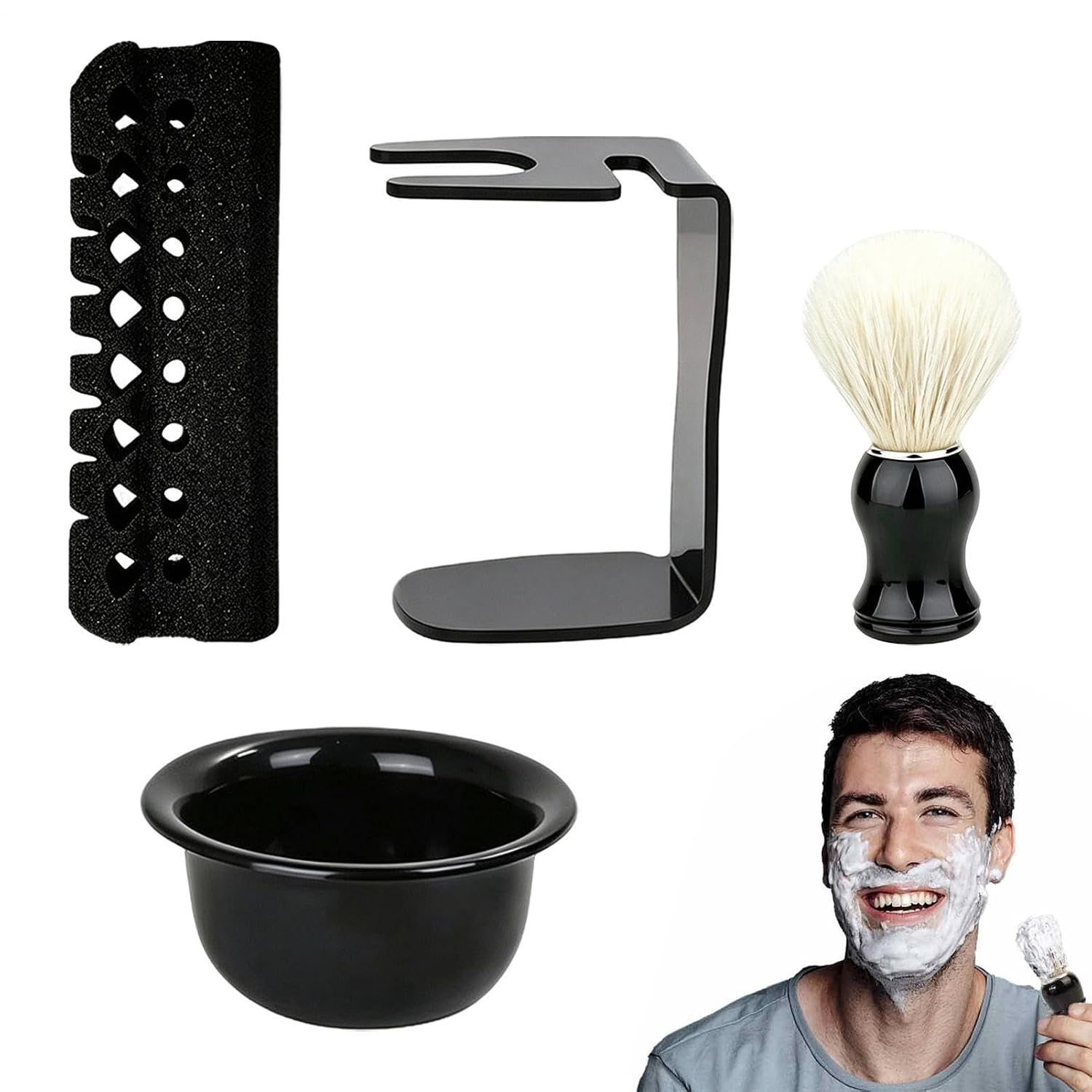 Beard Shaving Kit - Brush Bowl Holder and Sponge - Men's Grooming Set
