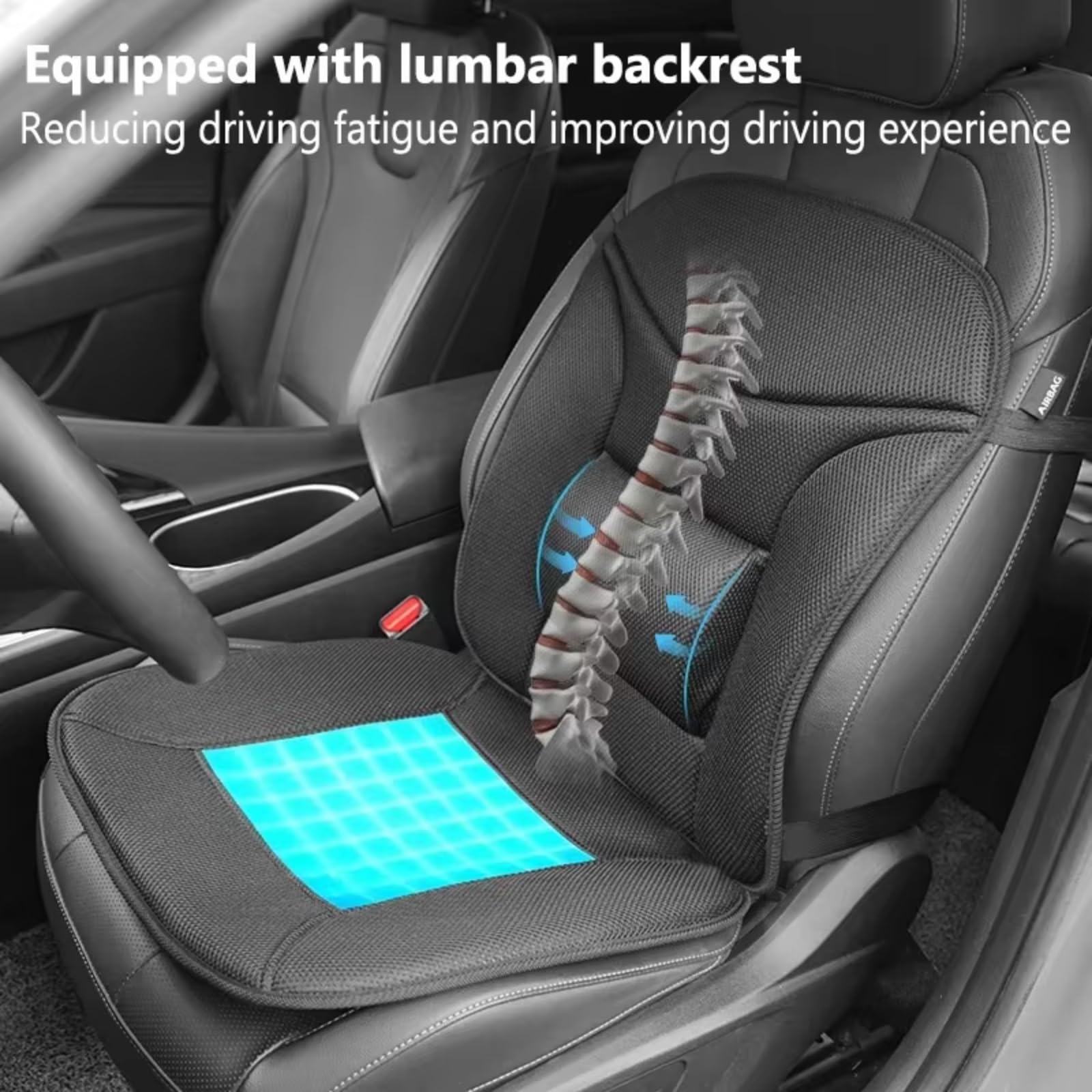 Cojín para Asiento Coche Tejido Malla Transpirable Gel Refrigerante Funda Frontal Individual Universal Todas Las Estaciones Soporte Lumbar Fundas Asientos Coche Universales(2PCS)
