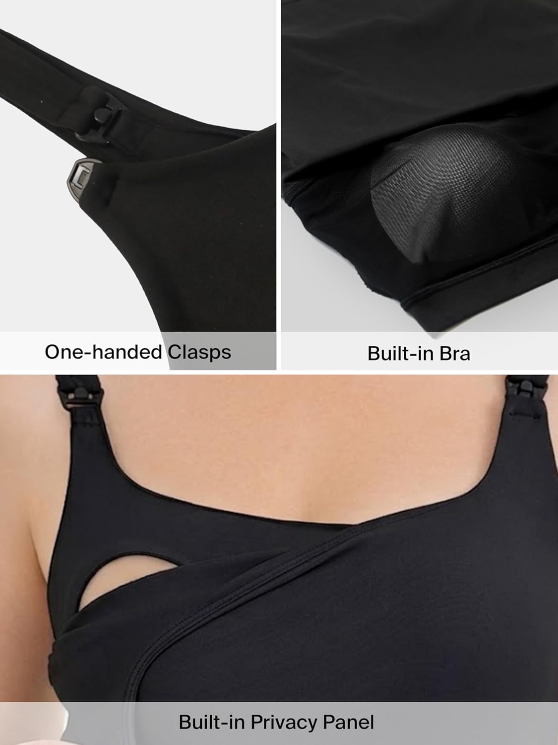 Ecavus Women's Nursing Bras for Breastfeeding Tank Tops Square Neck Nursing Workout Crop Top with Built in Bra for Workout