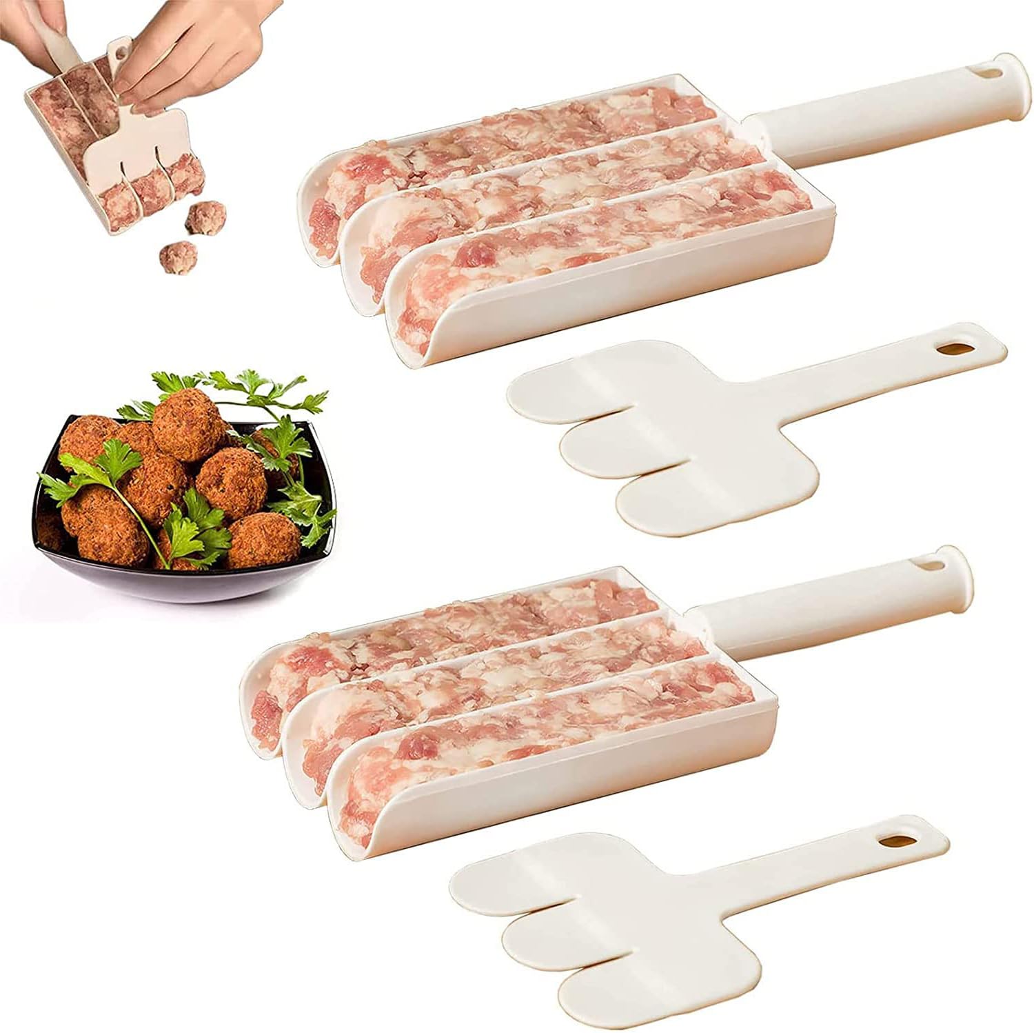 Duomama 2PCS Kitchen Triple Meatball Maker Spoon Set - Quick Cooking - Suitable for making beef balls, fish balls, shrimp balls, etc.