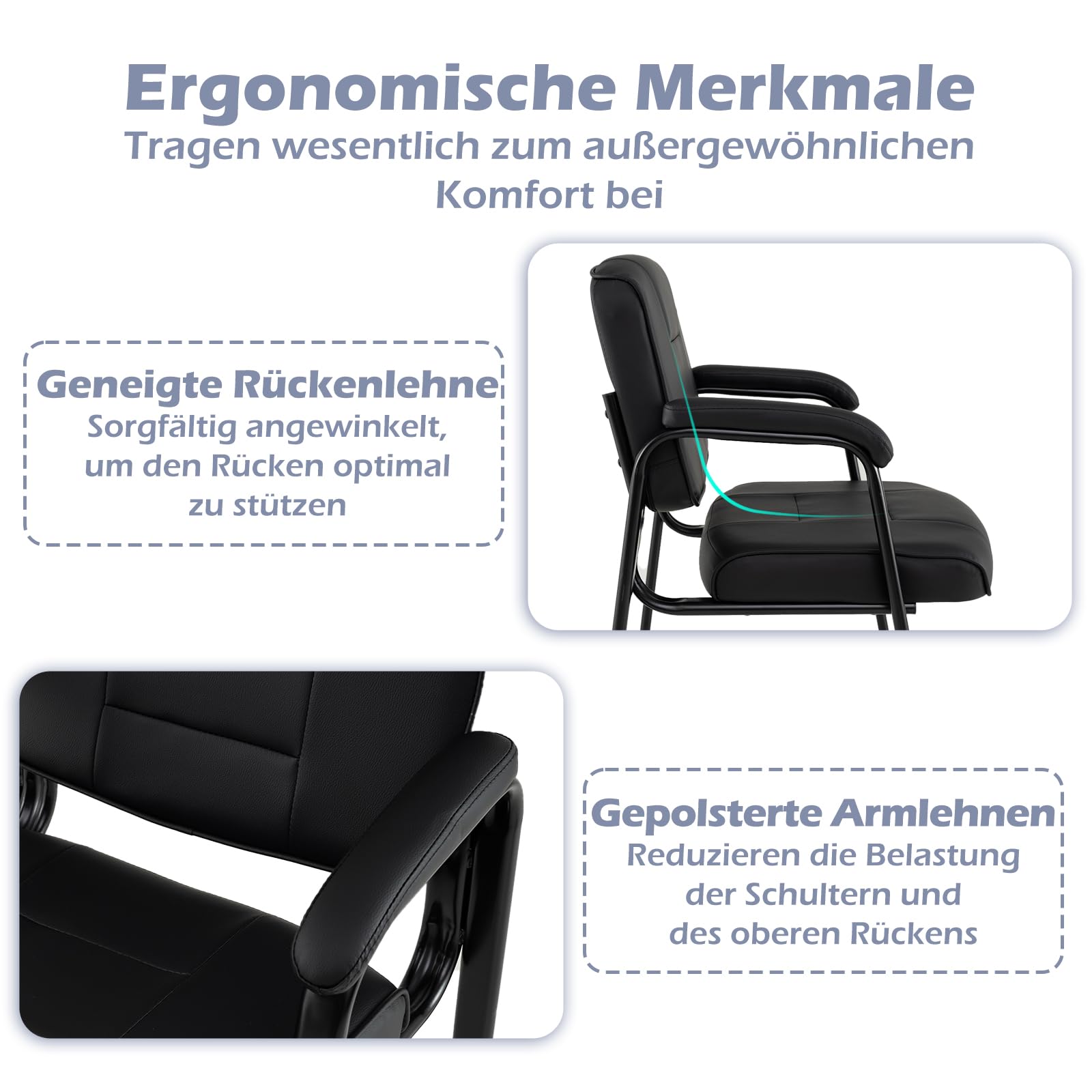 COSTWAY Konferenzstühle 2er Set, Besucherstühle mit Armlehnen und Metallrahmen, Bürostühle, Schwarz