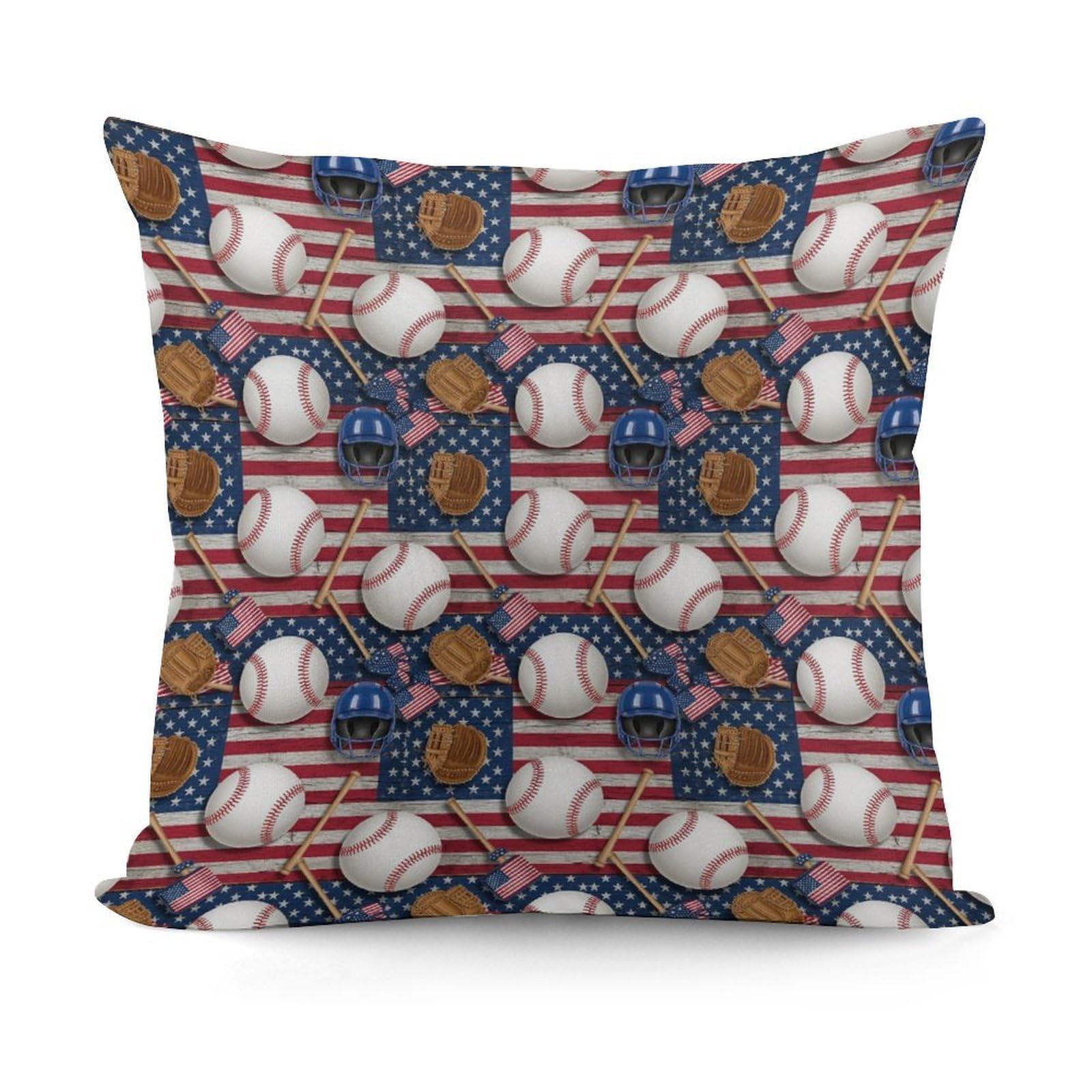 Smazdfxx Picture(47) Decorative Soft Baseball Rustic Wooden American Flag Plush Pattern Couch Pillow Covers With Zipper For Sofa, Bed, Living Room