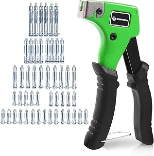 Nivaobi 50Pcs Wall Anchor Setting Tool Kit for Plasterboard Cavity Heavy Duty Hollow Wall Fixings Molly Bolt Rivet Gun with Expansion Anchors for M3 M4 M5 M6（49PCS Molly Screws）