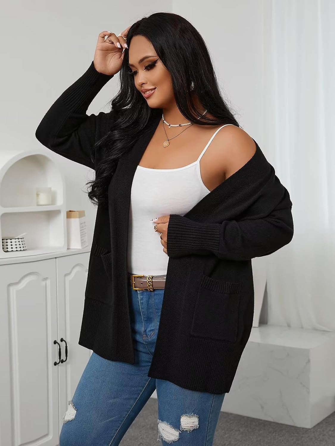 Womens Cardigan Sweaters Plus Size Open Front Long Sleeve Cardigan with Pockets for Women Lightweight Trendy 1X-5X - Image 5