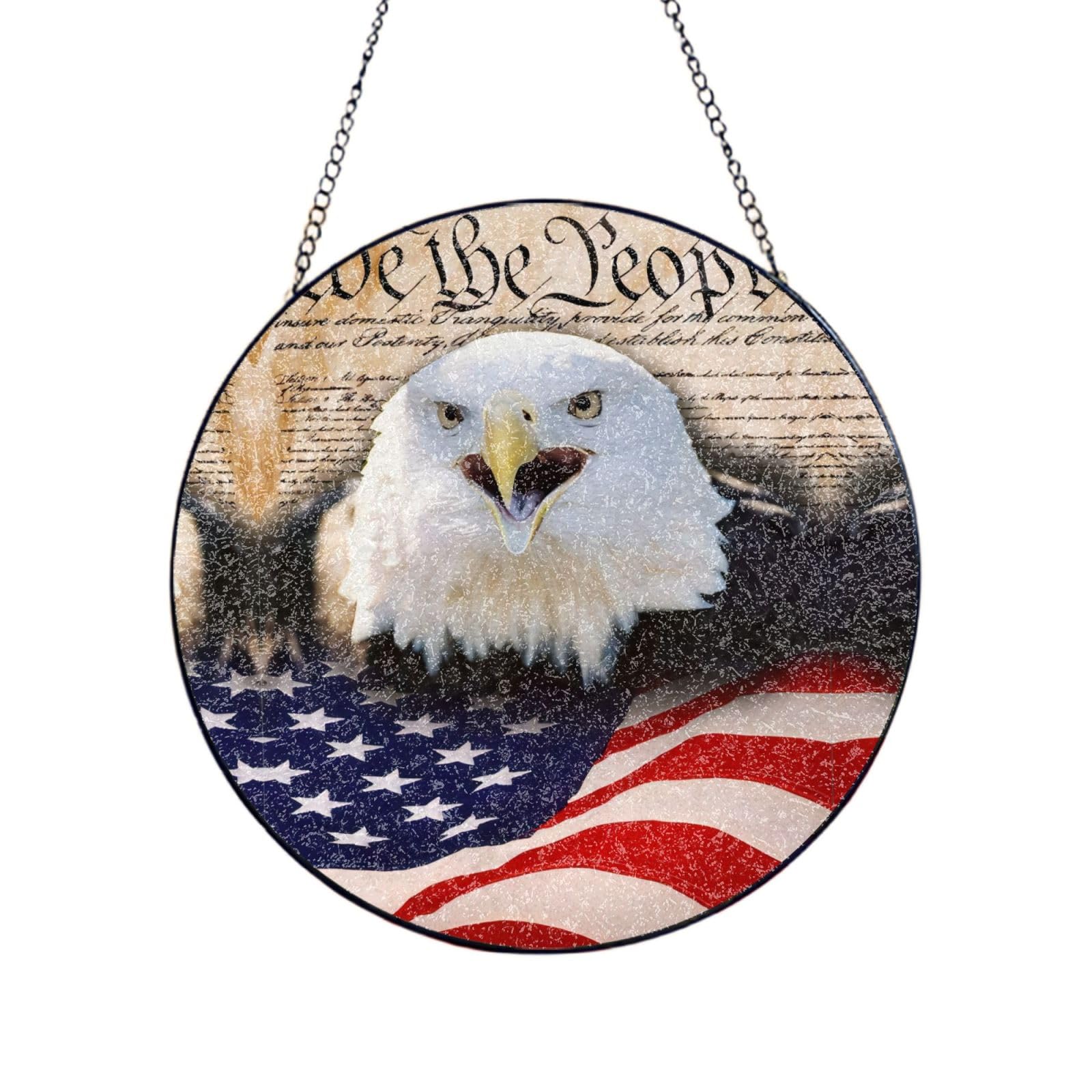 Phayah Patriotic Bald Eagle With American Flag Print Glass Window Hanging Sun Catchers Suncatcher Decor For Birthday For Home Garden Porch 6in（15cm）