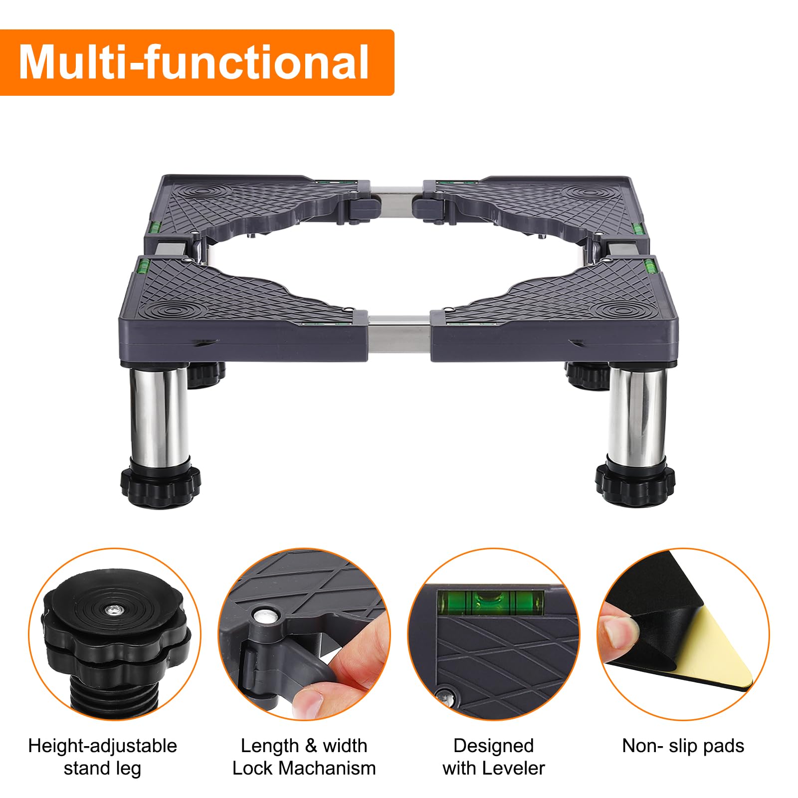 PATIKIL Mini Refrigerador Soporte 4 Fuerte Pies Lavandería Soporte Base Multifuncional Base ajustable Bandeja Antivibración para Refrigerador Lavadora AC 5.5"-6.7" Altura