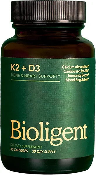 BIOLIGENT Vitamin D3 K2 Supplement 5000 IU, K2 D3 Vitamin Capsules, Vegan, Non-GMO, Gluten Free, 30 Capsules, 30 Day Supply