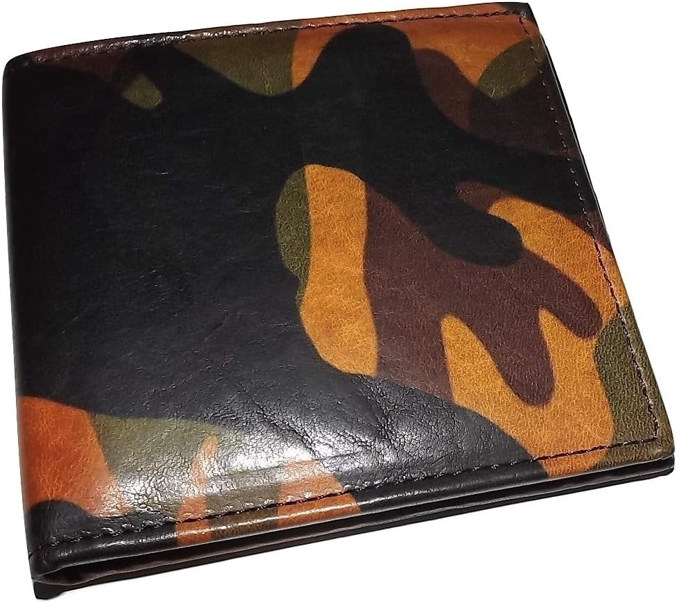 Baglioni Italia Men's Leather Bifold 10 Pocket Wallet Tuscan Camo