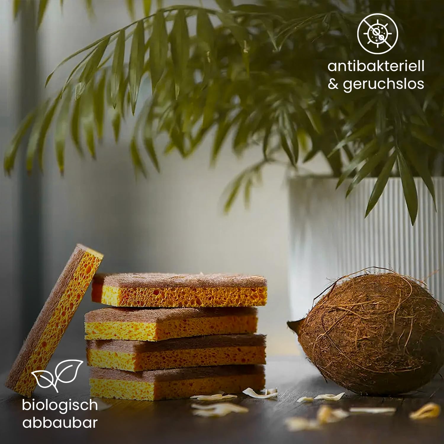 BiOHY Lot de 9 éponges à vaisselle en coco | Éponge écologique durable pour la cuisine et la maison | Éponge de cuisine à faible odeur | Réutilisable et biodégradable | Éponges en fibre de noix de