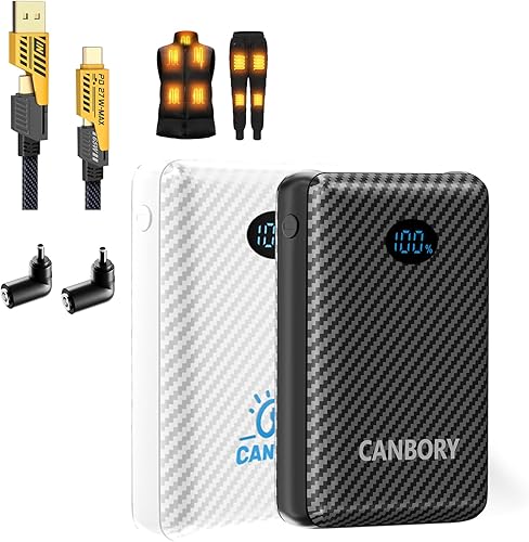 Miniatura 10 de Paquete de batería para chaleco calentado CANBORY, Banco de energía de 12000mAh 5V 2A/3A USB-C de salida/entrada para chaleco térmico, almohadilla