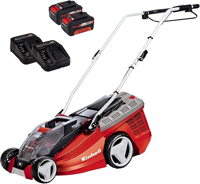 Einhell Akumulatorowa kosiarka GE-CM 36 Li Kit Power X-Change (36 V, 36 cm szerokości cięcia, do 350 m2, bezszczotkowa, 40L worek zbierający, w 2x 3,0 Ah akumulator i 2x ładowarka)
