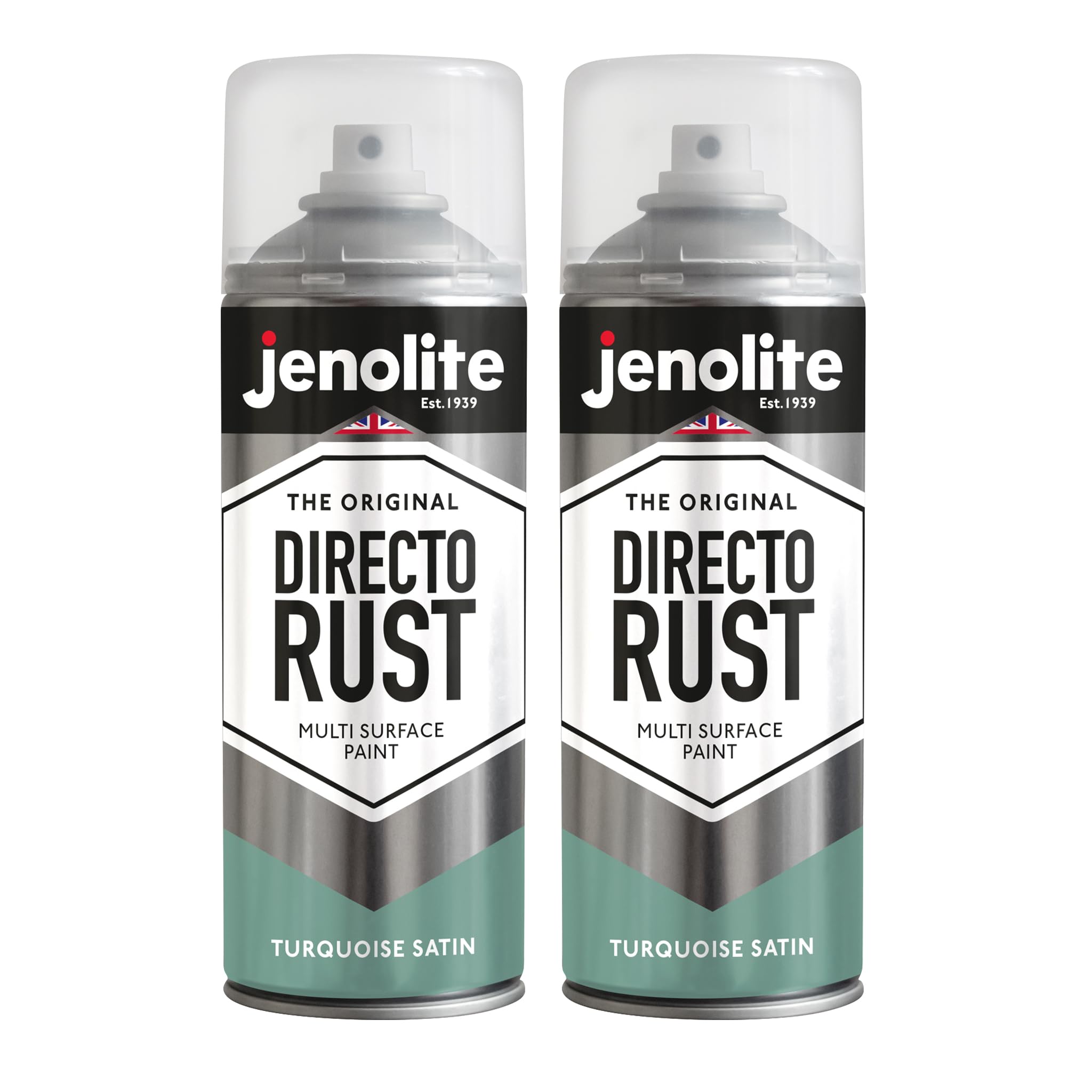 JENOLITE Directorust Spray Paint Satin Finish | TURQUOISE BLUE | 2 x 400ml | Direct To Rust Spray Paint For Metal | All-In-One Multi Surface Paint for Metal, Wood, Plastic, Ceramic | RAL 6034