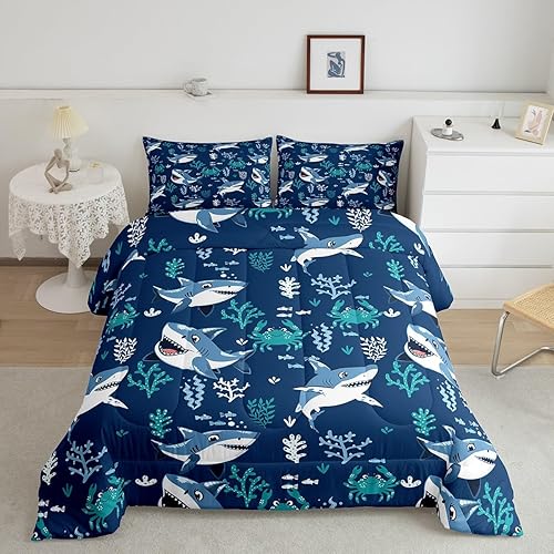 Miniatura 19 de Juego de edredón de olas oceánicas, tamaño Queen, juego de ropa de cama náutica retro con brújula de faro para mujeres, hombres y niños, decoración