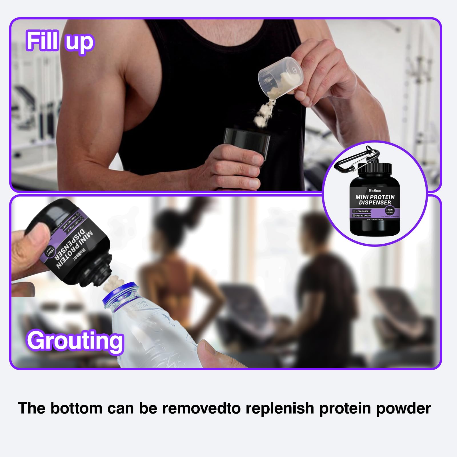 2 Piezas 100Ml Mini Distributore Di Proteine ​​In Polvere Contenitore E Imbuto Per Proteine Portatili Per Palestra Per Palestra Fitness Cross Training Sollevamento Pesi