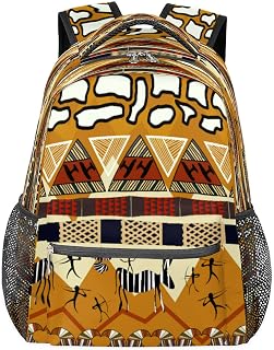 Mochilas para meninos e meninas com estampa humana antiga, mochila escolar com vários bolsos, mochila geométrica boho com alça de ombro ajustável para viagens, caminhadas, acampamento, Multi, Medium