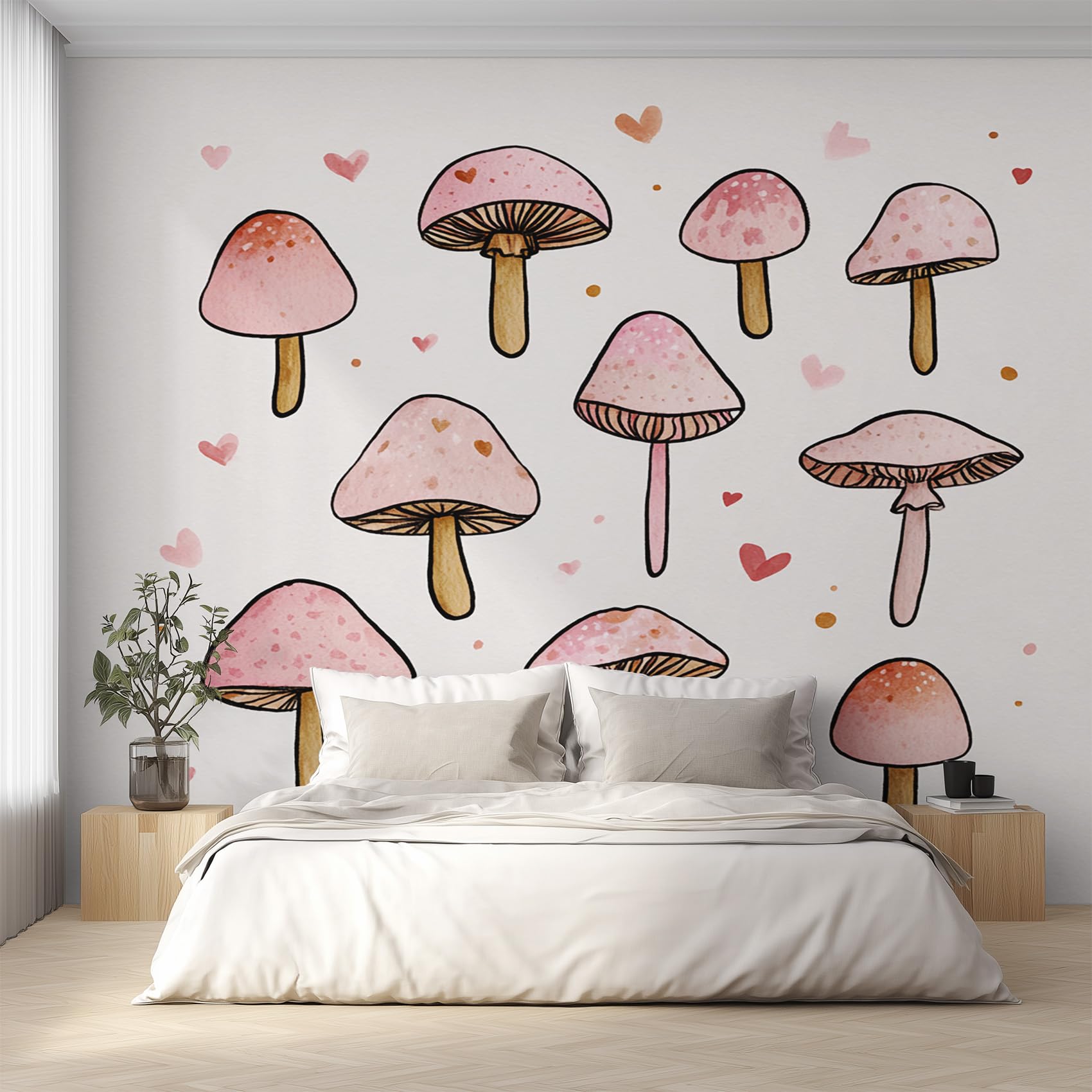 Papier peint cœur amoureux et champignon : créez un nid douillet unique