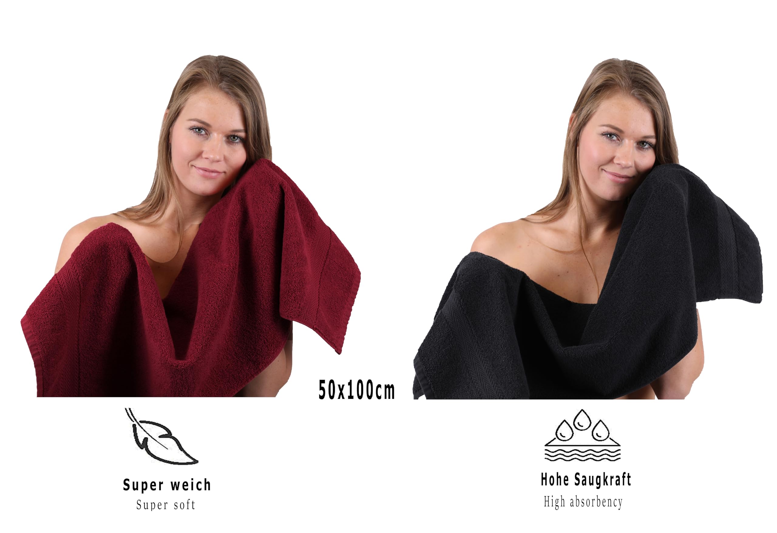 Betz Juego de 10 Toallas Classic 100% algodón 2 Toallas de baño 4 Toallas 2 Toallas de Mano 2 Toallas Cara de Color Rojo Oscuro y Negro