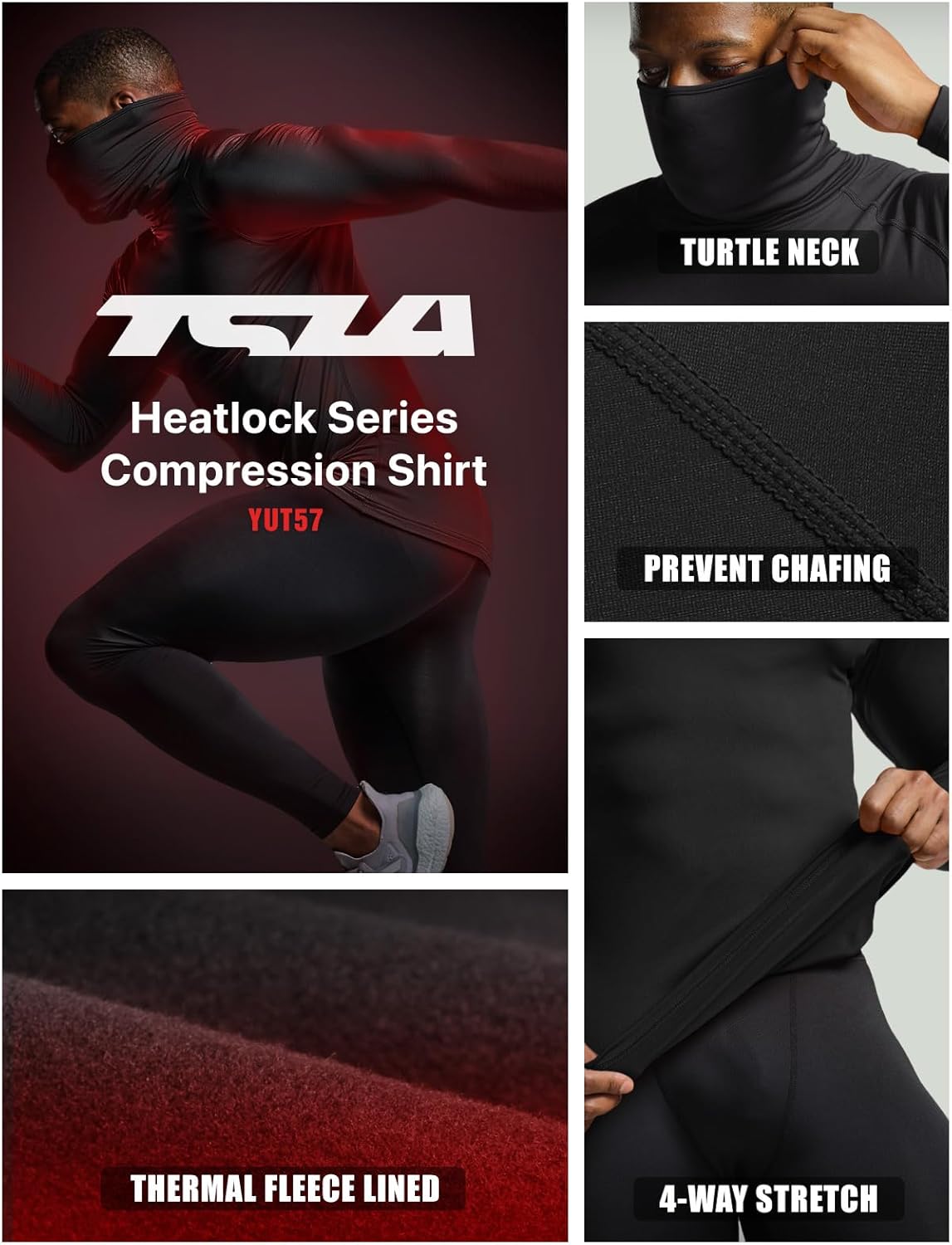 TSLA Men's Thermal Long Sleeve Compression Shirts, Mock/Turtleneck Winter Sports Running Base Layer Top - Image 5