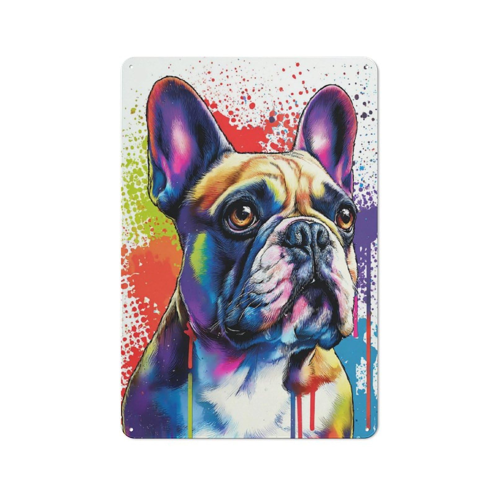 Junmoney Colorful French Bulldog Art Print -2 Industrial Tin Sign 30X20cm, Garage Wall Decor For Garage, Hobby Room, Office Or Man Cave